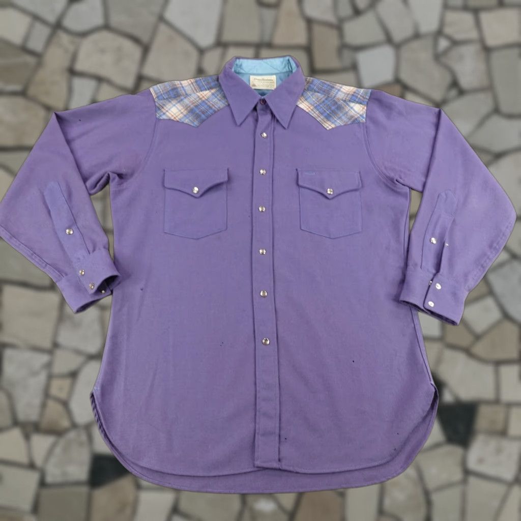 Pendleton VINTAGE Pendleton Men's Shirt Large Blue Wool Flannel Western Pearl Snap 90s Cowboy Outdoor Casual Size US L / EU 52-54 / 3 - 1 Thumbnail