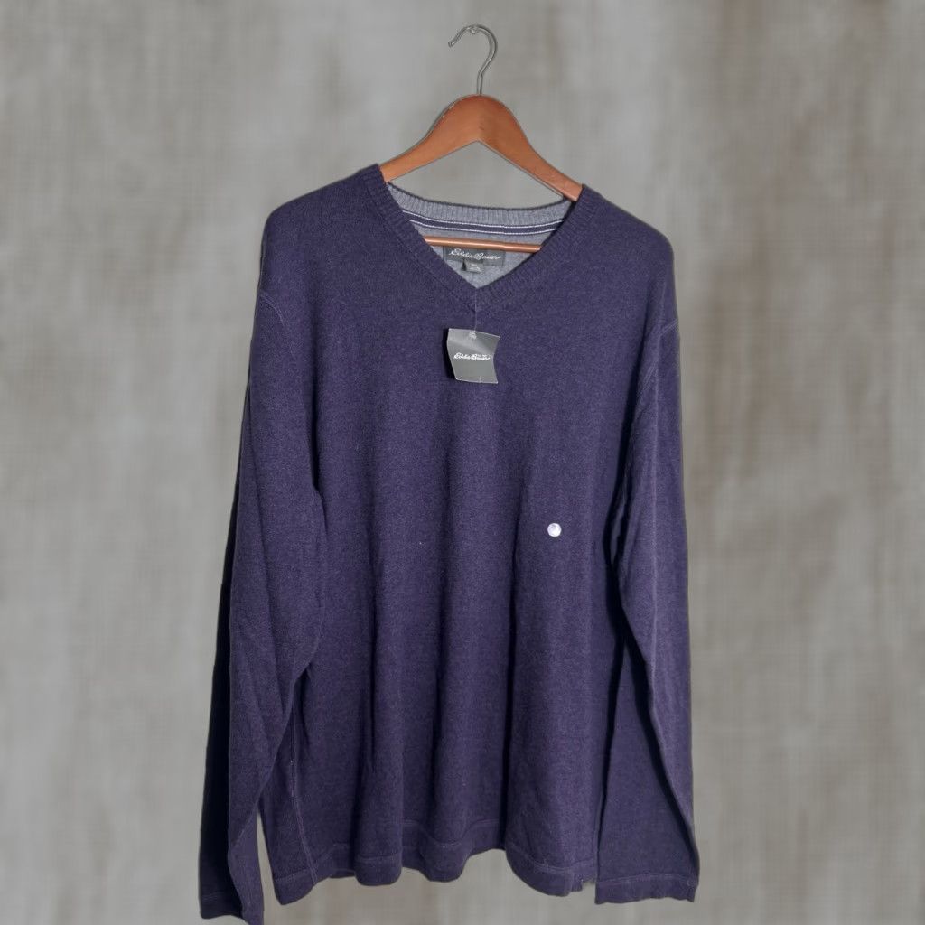 Eddie Bauer Sweater Cotton/Merino Wool Blend Long Sleeve V-Neck Purple XL