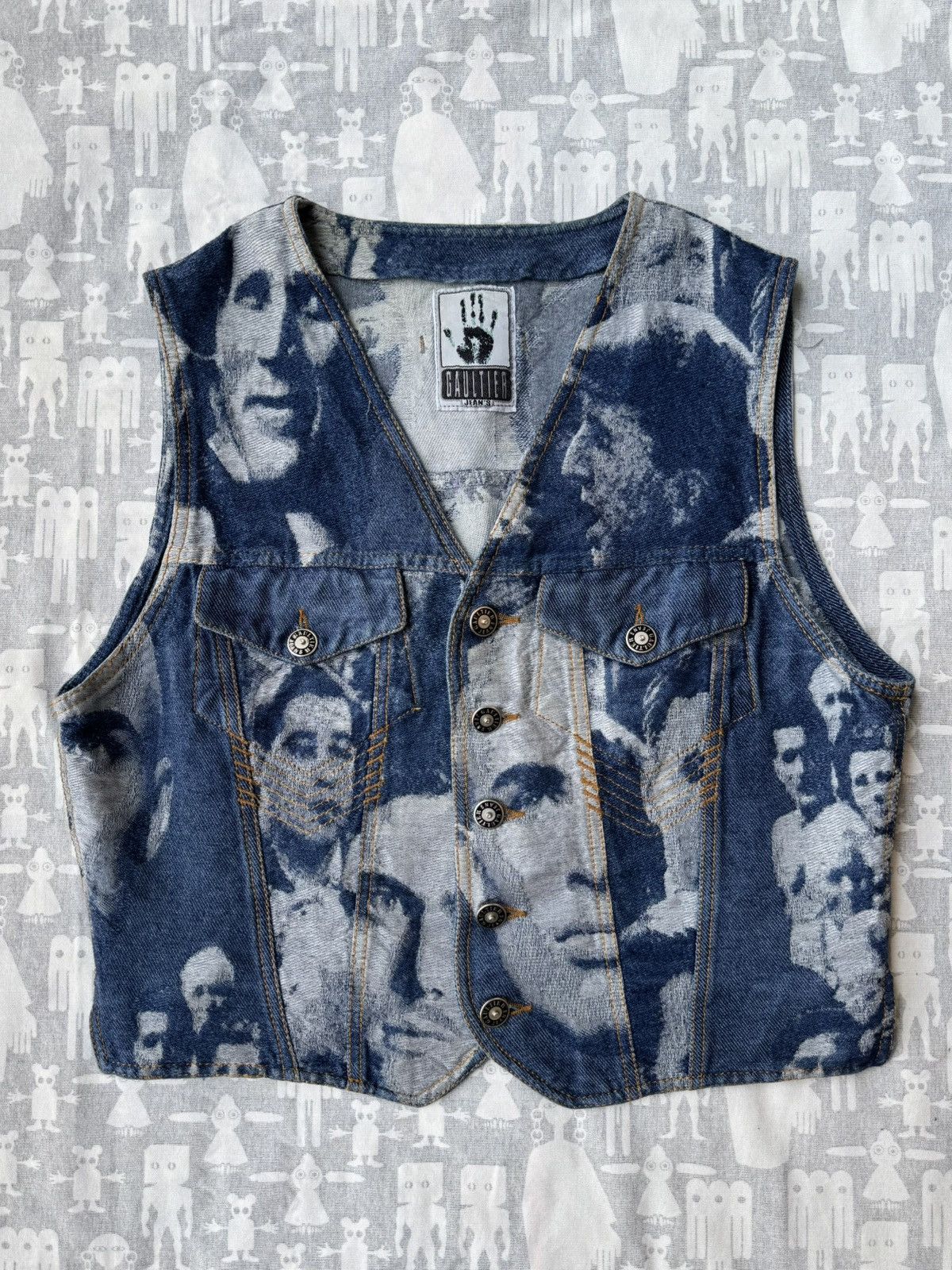 トップス Jean Paul Gaultier archive denim vest Jean Paul Gaultier Jean Paul Gaultier AW92 Face Print Jacquard