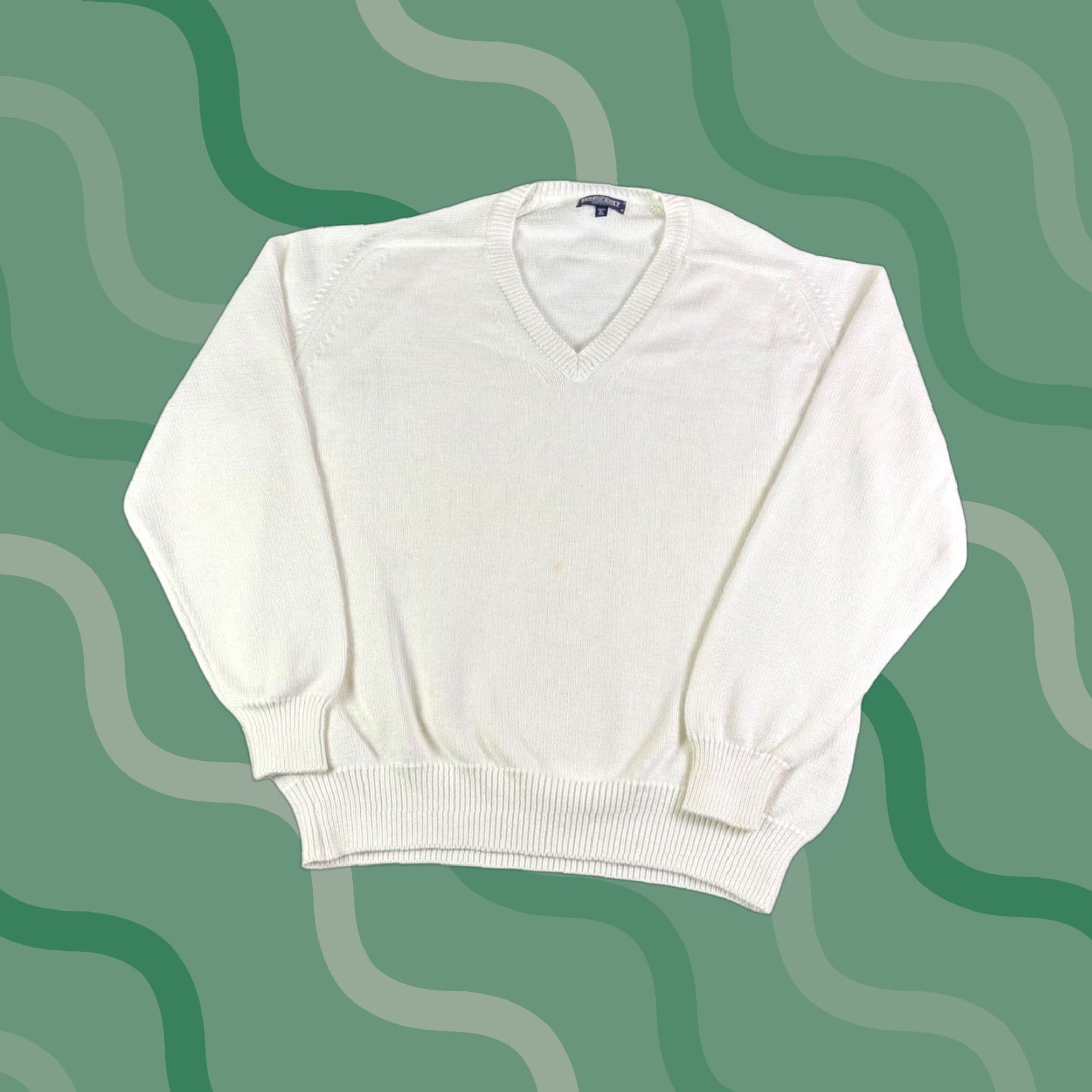 Lands' End VINTAGE Lands' End Mens XL Tall Cream V-Neck Sweater 100 Cotton Made USA 90s Size US XL / EU 56 / 4 - 1 Thumbnail