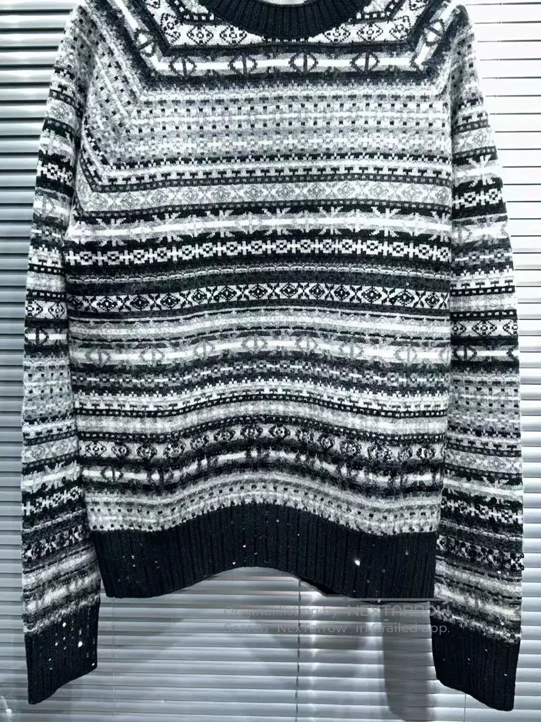 Dior Dior Gray Striped Beaded Knit Sweater. Size US M / EU 48-50 / 2 - 3 Thumbnail