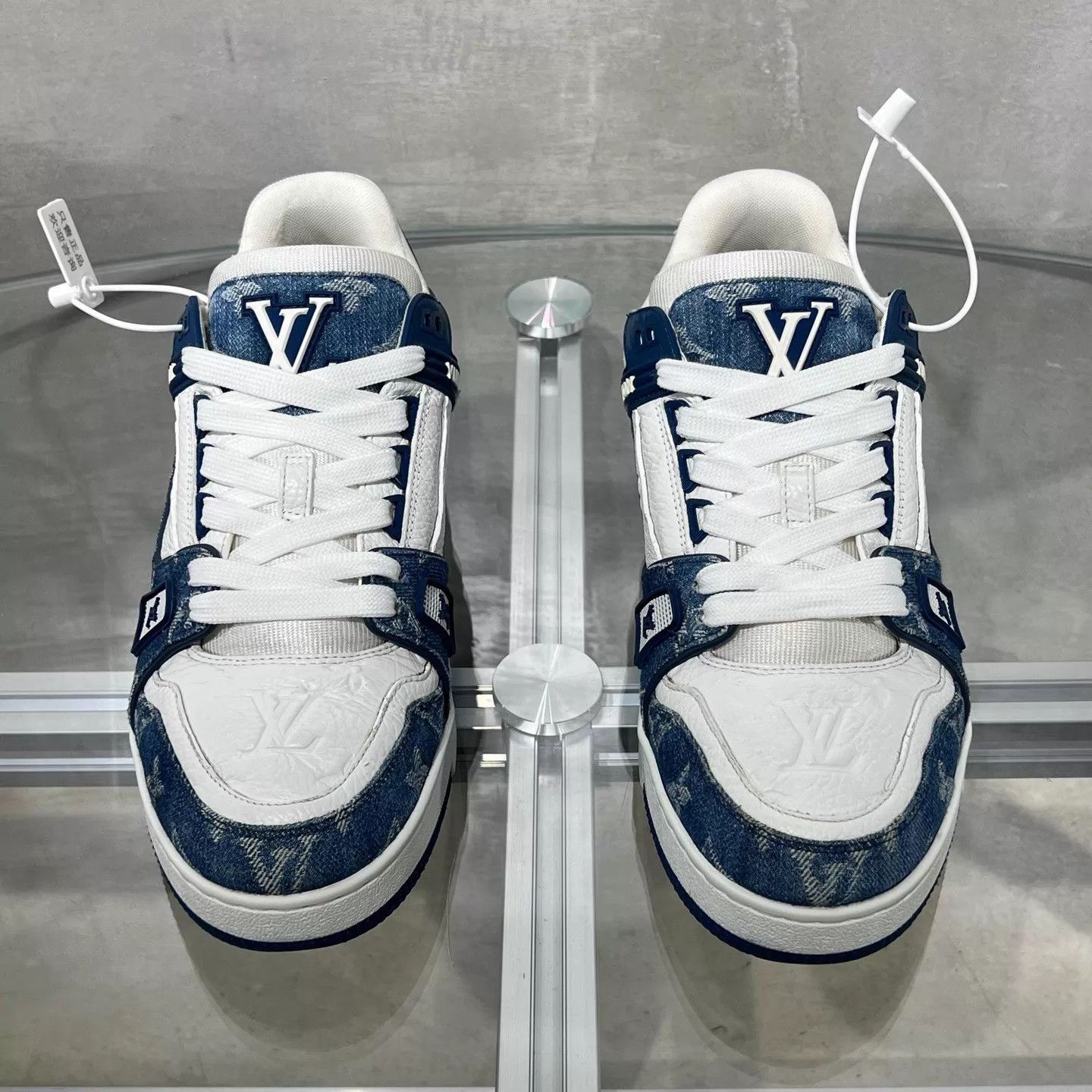 Louis Vuitton LV Trainer White Blue Denim UK6 Size US 7 / EU 40 - 1 Thumbnail