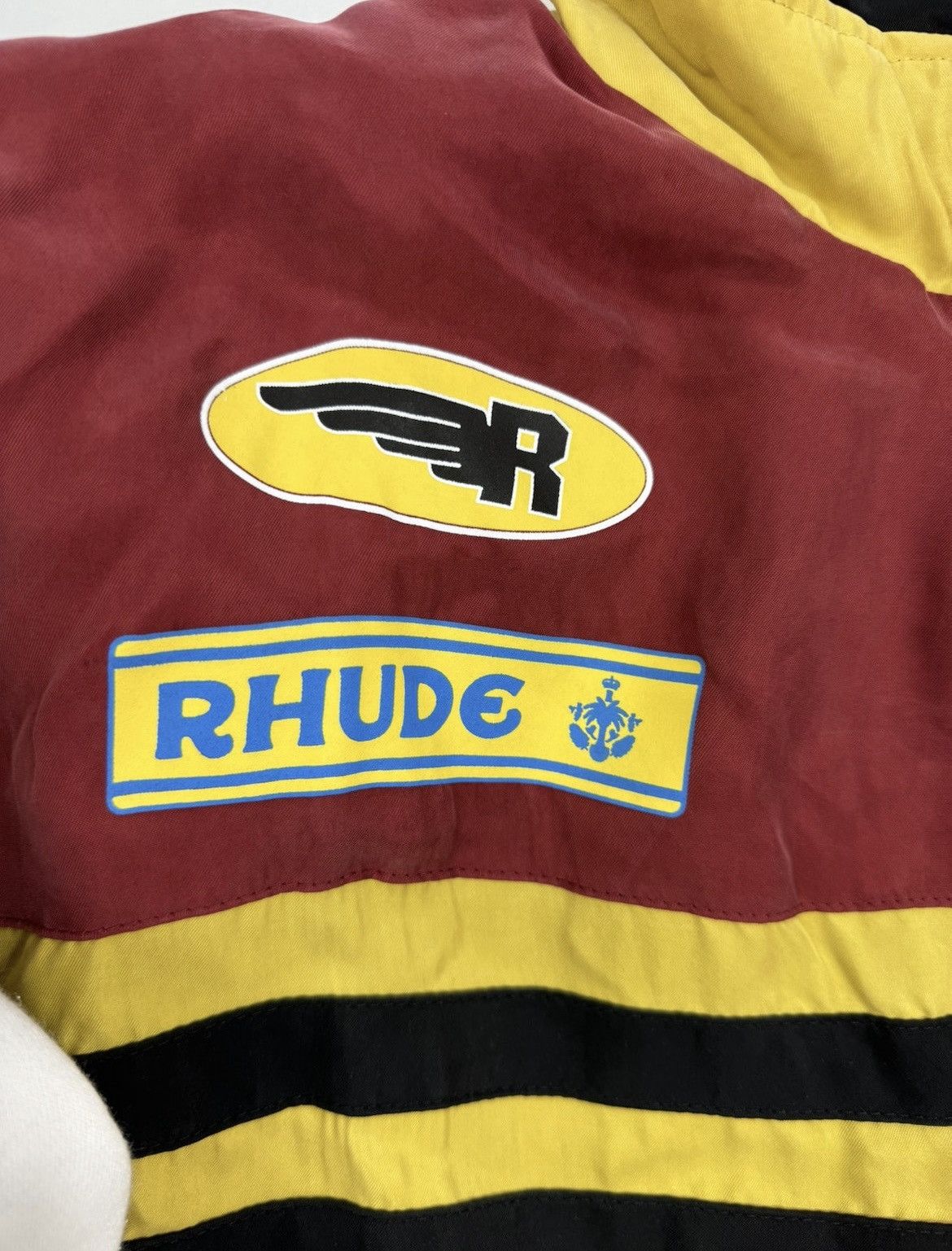 RALLY COLOURED BLOCK LOGO PRINTED OVERSIZED BOMBER JACKET