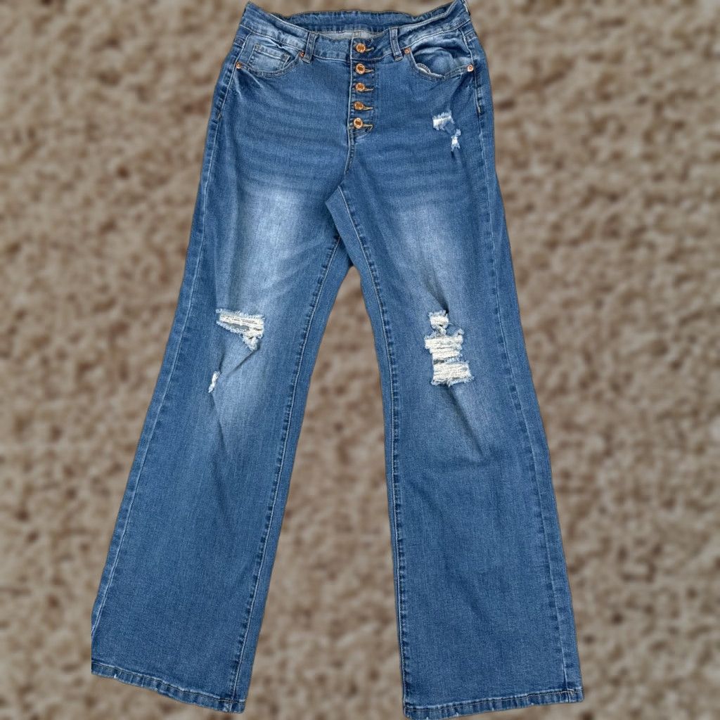Vintage Vintage Womens Jeans Bootcut Distressed Cotton Blend 28 Blue Mid Rise 31in Inseam Size 28" / US 6 / IT 42 - 1 Thumbnail