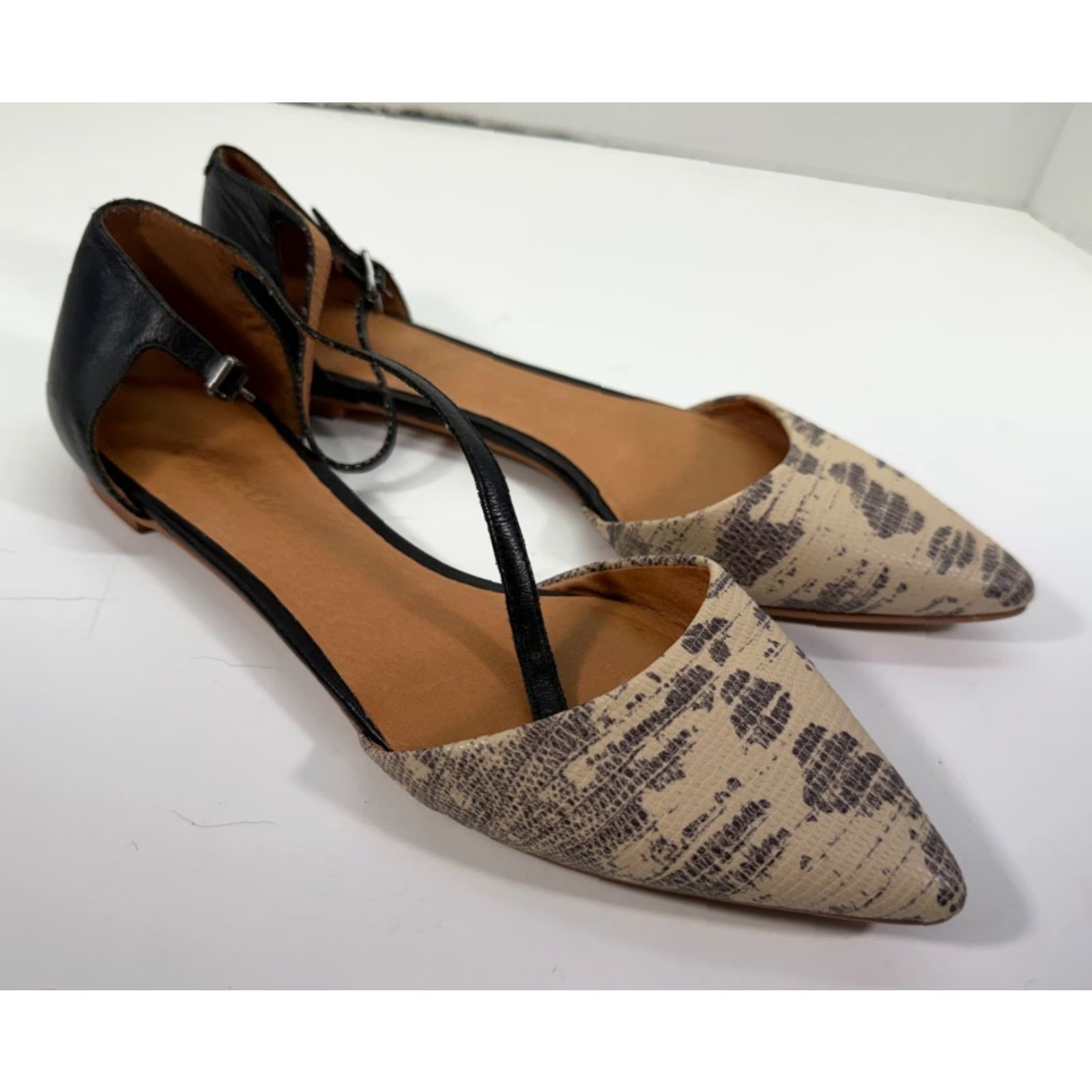 Madewell Madewell Beatrice Flats Womens 8.5 Beige Black Lizard Print Ankle Strap Pointed Toe D'orsay Flat Shoes Women Size US 9 / IT 39 - 2 Thumbnail