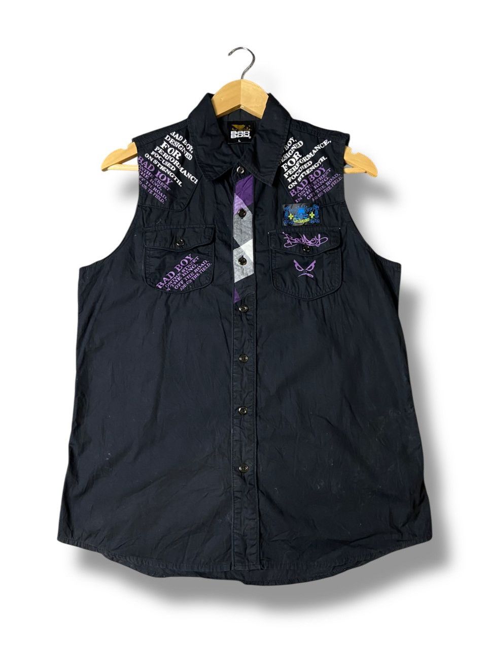 Japanese Brand Bad Boy Brand Sleeveless Button Up Shirt (149) Size US L / EU 52-54 / 3 - 1 Thumbnail