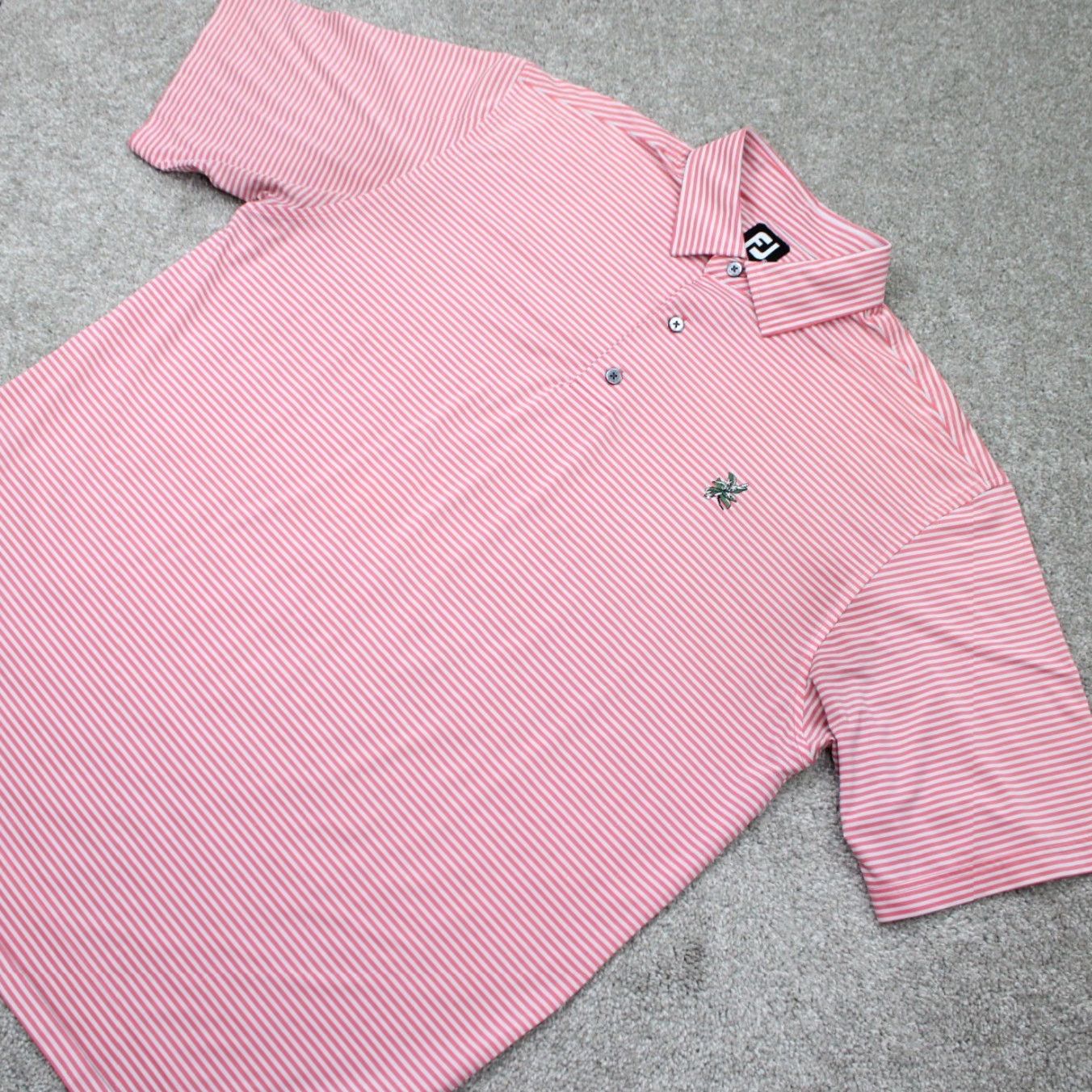 Footjoy FootJoy Polo Shirt Mens XL Pink/White Striped Short Sleeve Golf Stretch Pullover Size US XL / EU 56 / 4 - 3 Thumbnail