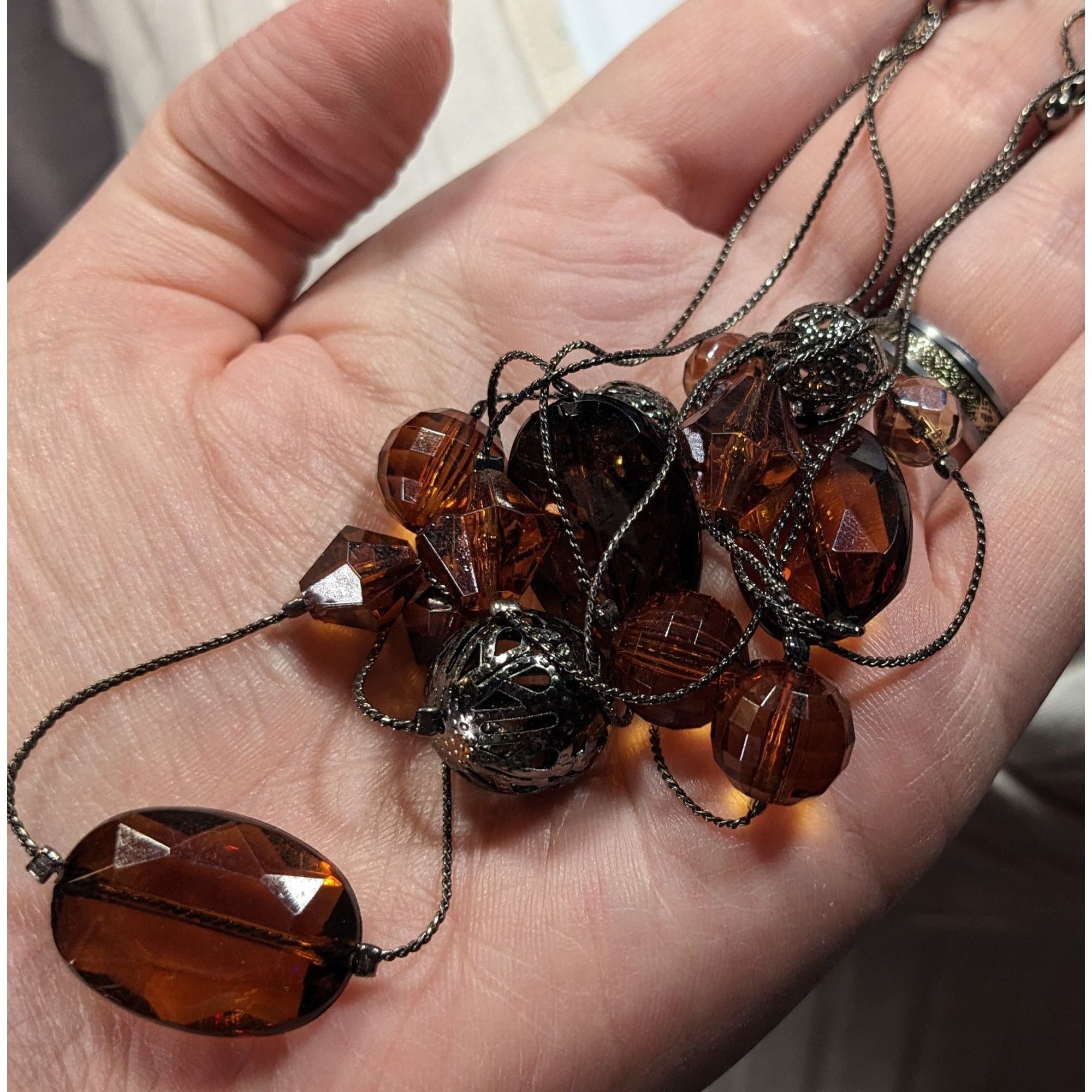 Other Rustic Brown Gemmed Silver Tone Accent Layered Station Neckl Size ONE SIZE - 3 Thumbnail