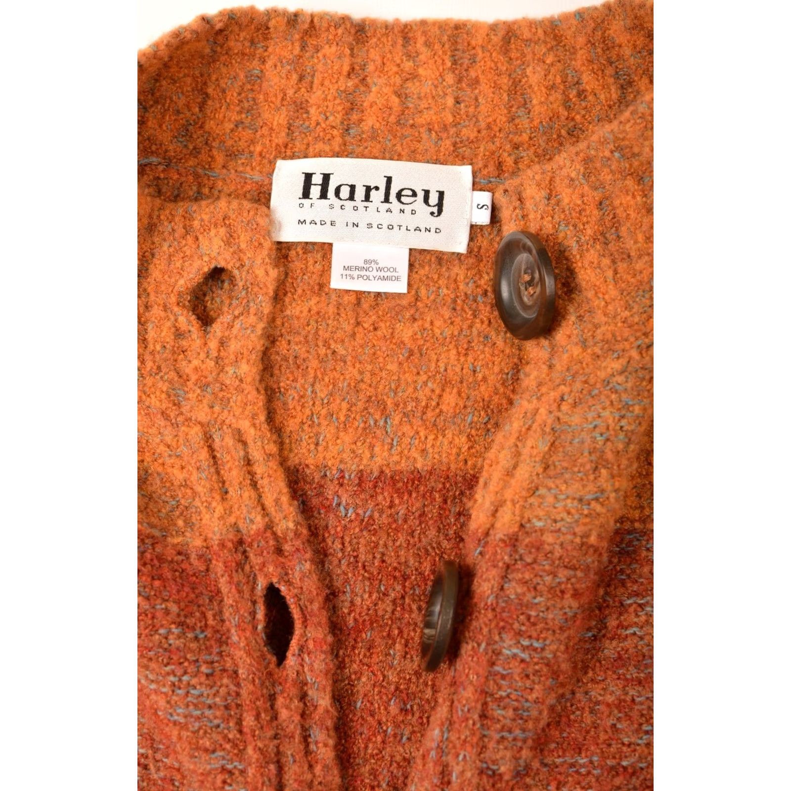 Vintage Harley of Scotland Merino Wool Blend Cardigan Sweater 331091 Size S Orange Women Wool Blend Cardigan 90s Event Boys? Size S / US 4 / IT 40 - 4 Thumbnail