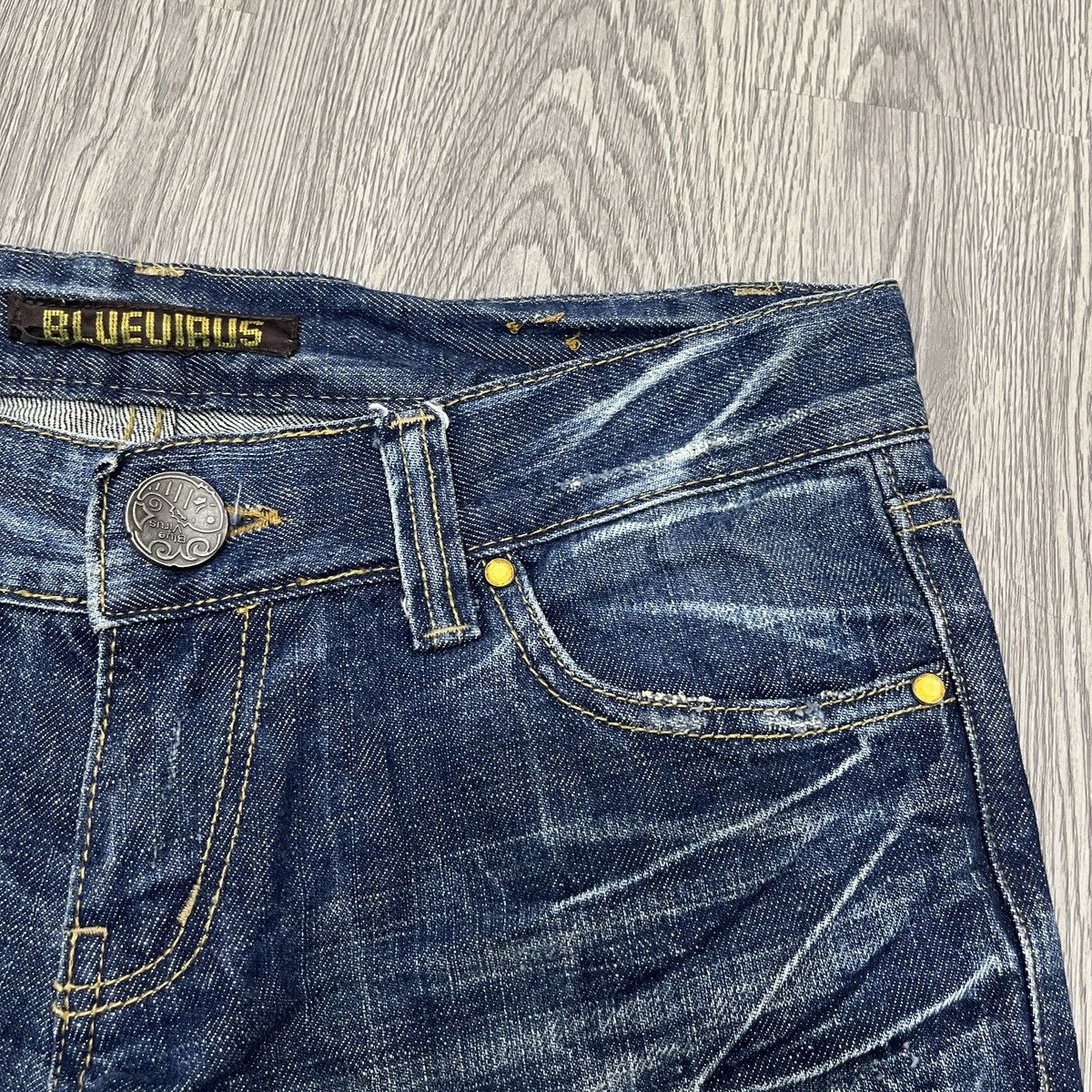 Japanese Brand Flared Pant Bluevirus Flower Embroidery Ifsix Lgb Style Size US 31 - 6 Thumbnail