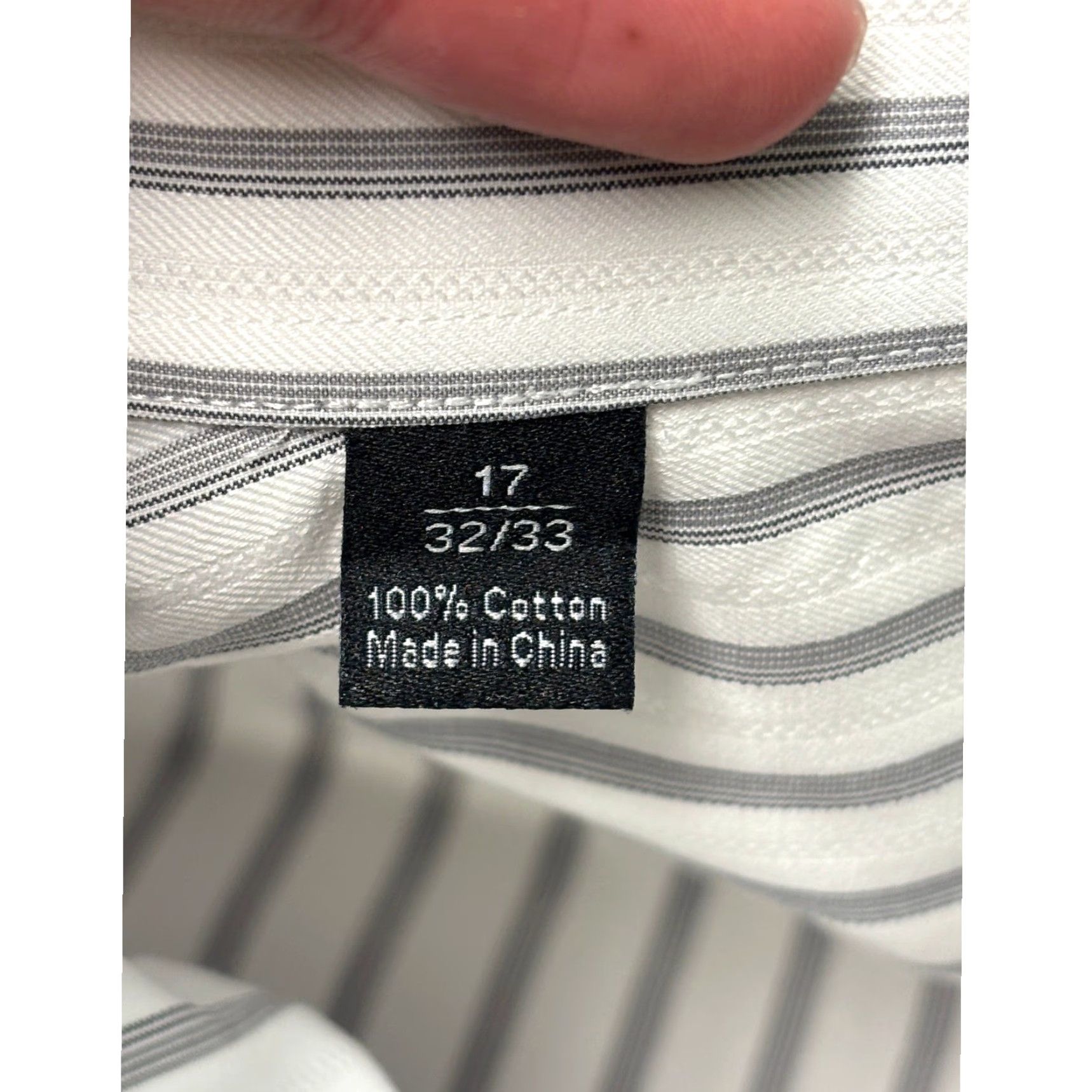 David Donahue David Donahue Mens Dress Shirt Striped White Grey Cotton 17 32/33 French Cuff Button Long Sleeve Shirt Mens Regular Tailored Formal Wedding Business Size 46R - 5 Thumbnail