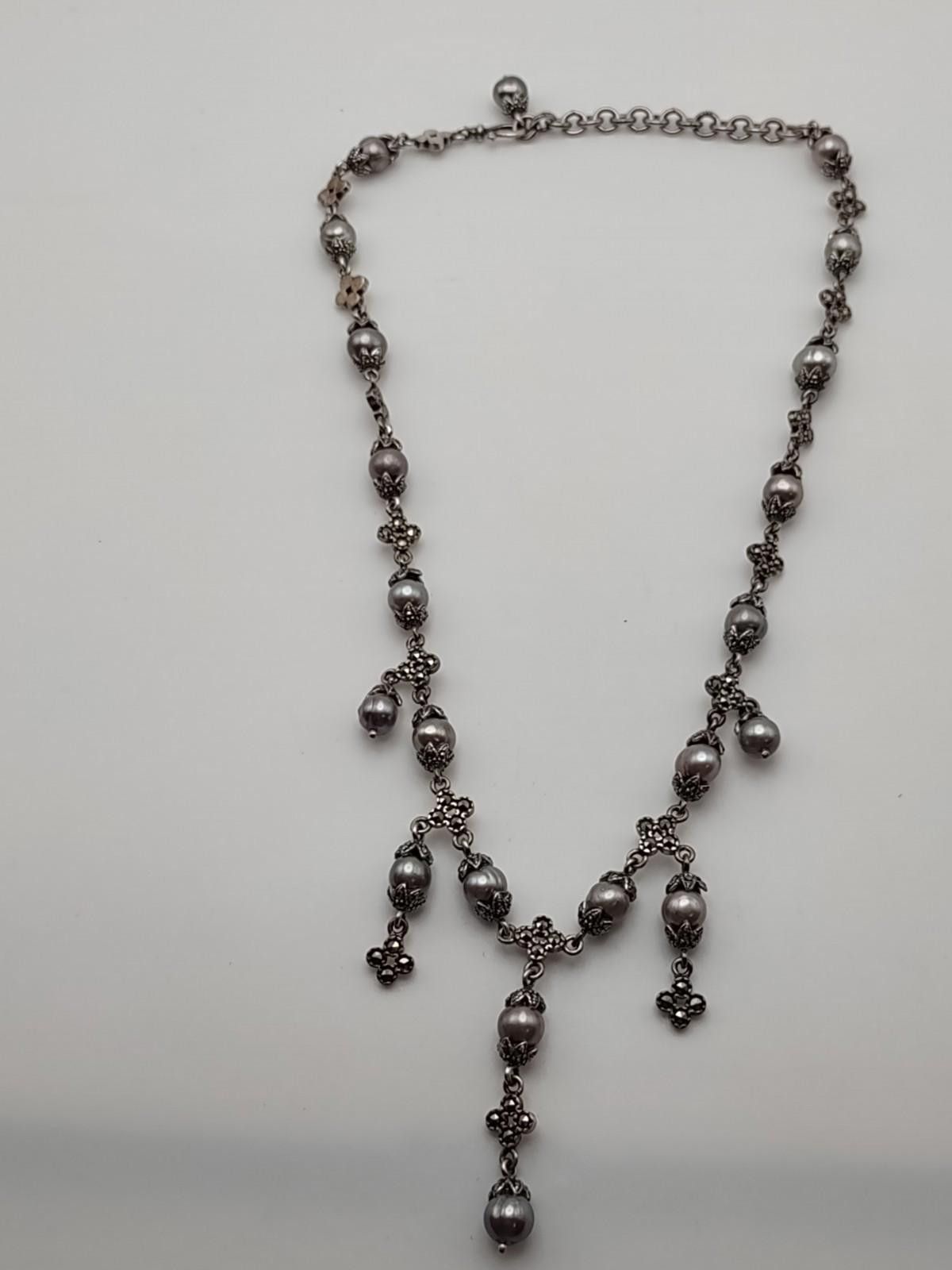 The Unbranded Brand Sterling Silver Pearl & Marcasite Rosary Style Necklace Size ONE SIZE - 5 Thumbnail