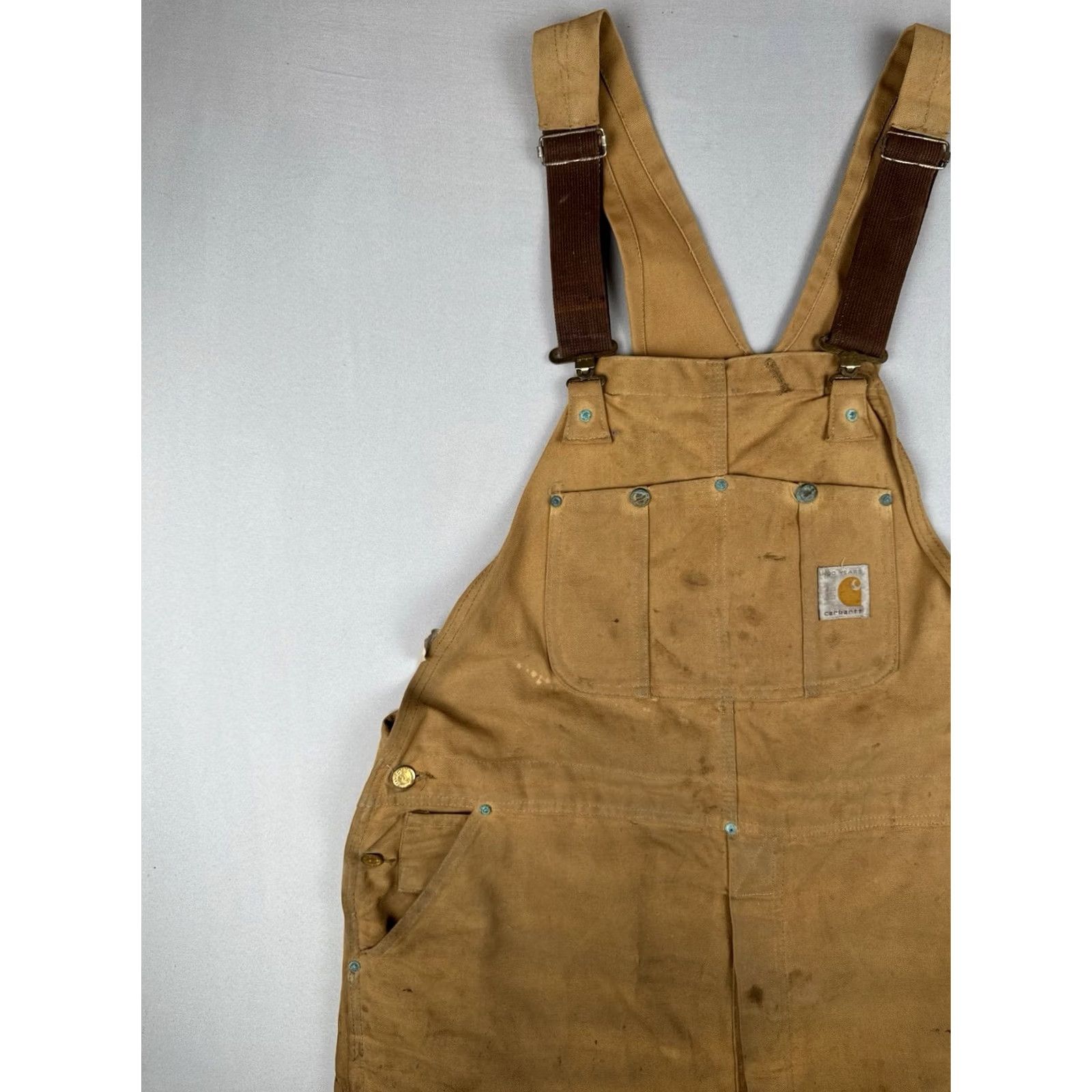 Carhartt VINTAGE Carhartt Overalls USA Made Union 100 Year Double Knee Distressed Brown Mens 42 Size US 42 / EU 58 - 3 Thumbnail