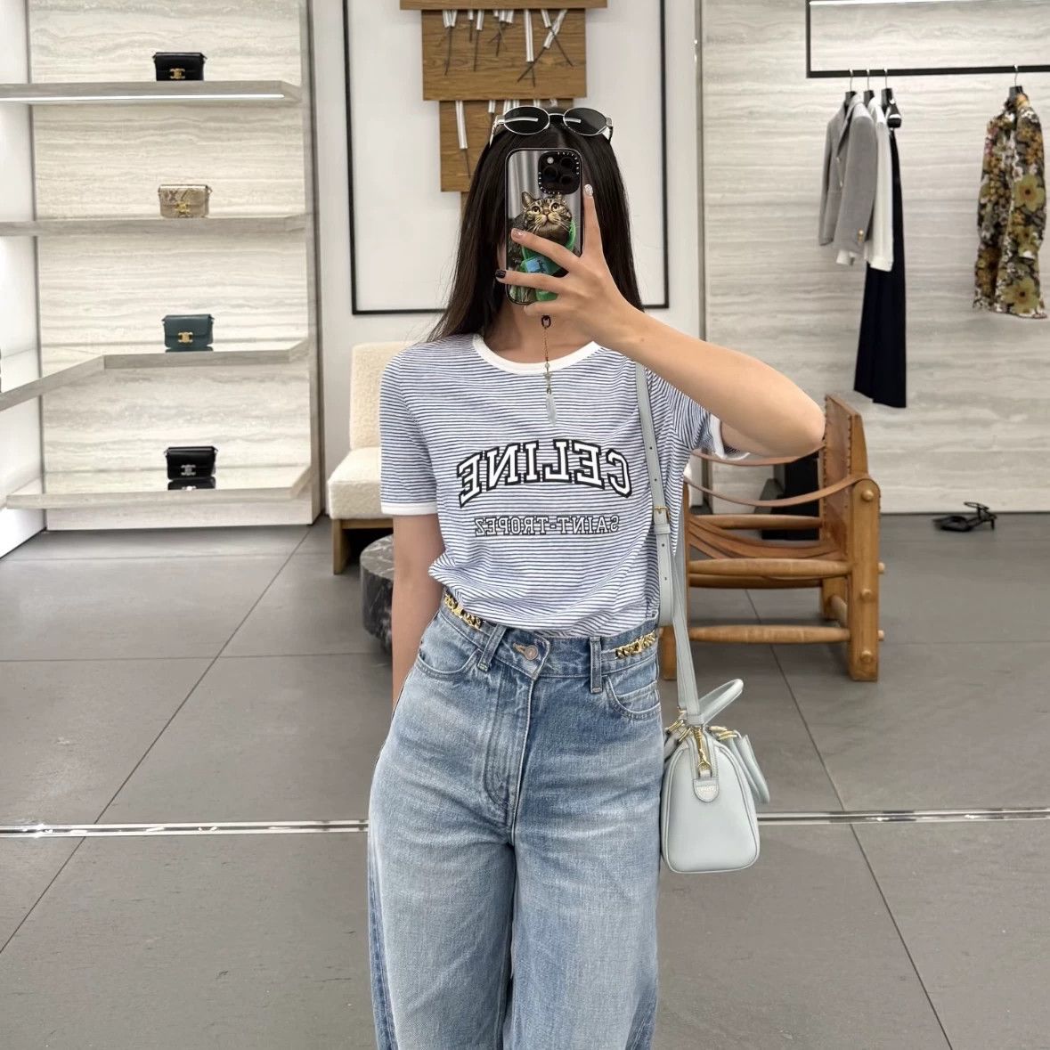 Celine Celine stripe logo colorblocked short sleeve Tee XS Size XS / US 0-2 / IT 36-38 - 8 Thumbnail