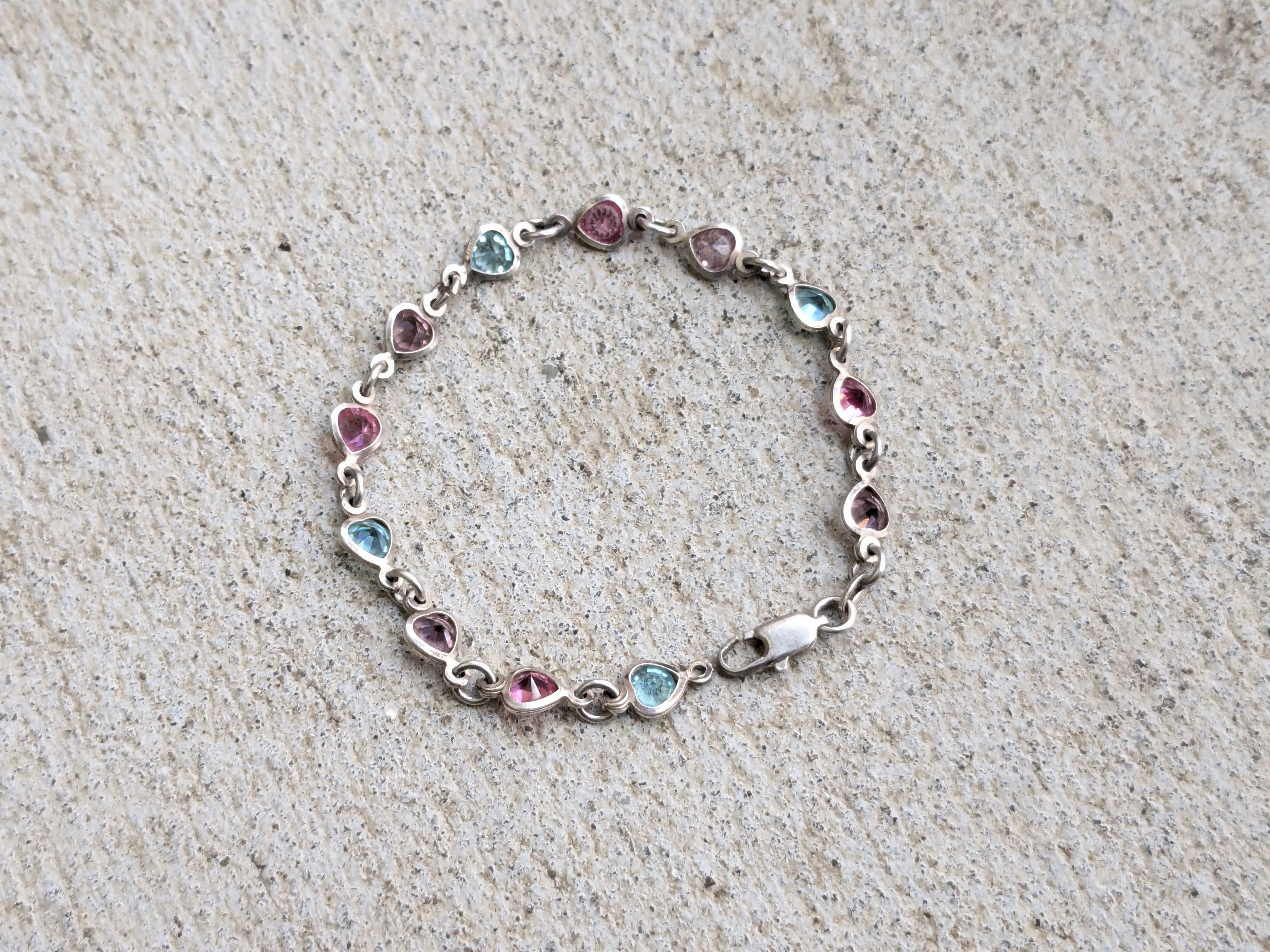 Jewelry Vintage Sterling Silver Bracelet 7.25" Italy Rainbow Hearts Size ONE SIZE - 1 Thumbnail
