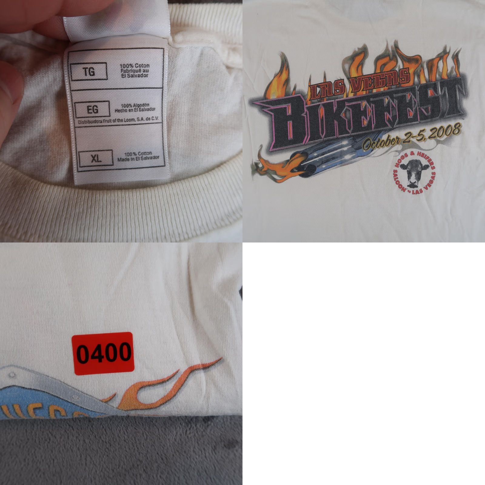 Fruit Of The Loom VINTAGE Las Vegas BikeFest T Shirt Mens XL White Cotton Graphic Print Motorcycle Event 2008 Hogs Heifers Shirt Mens XL Biker Event Vintage Size US XL / EU 56 / 4 - 8 Thumbnail