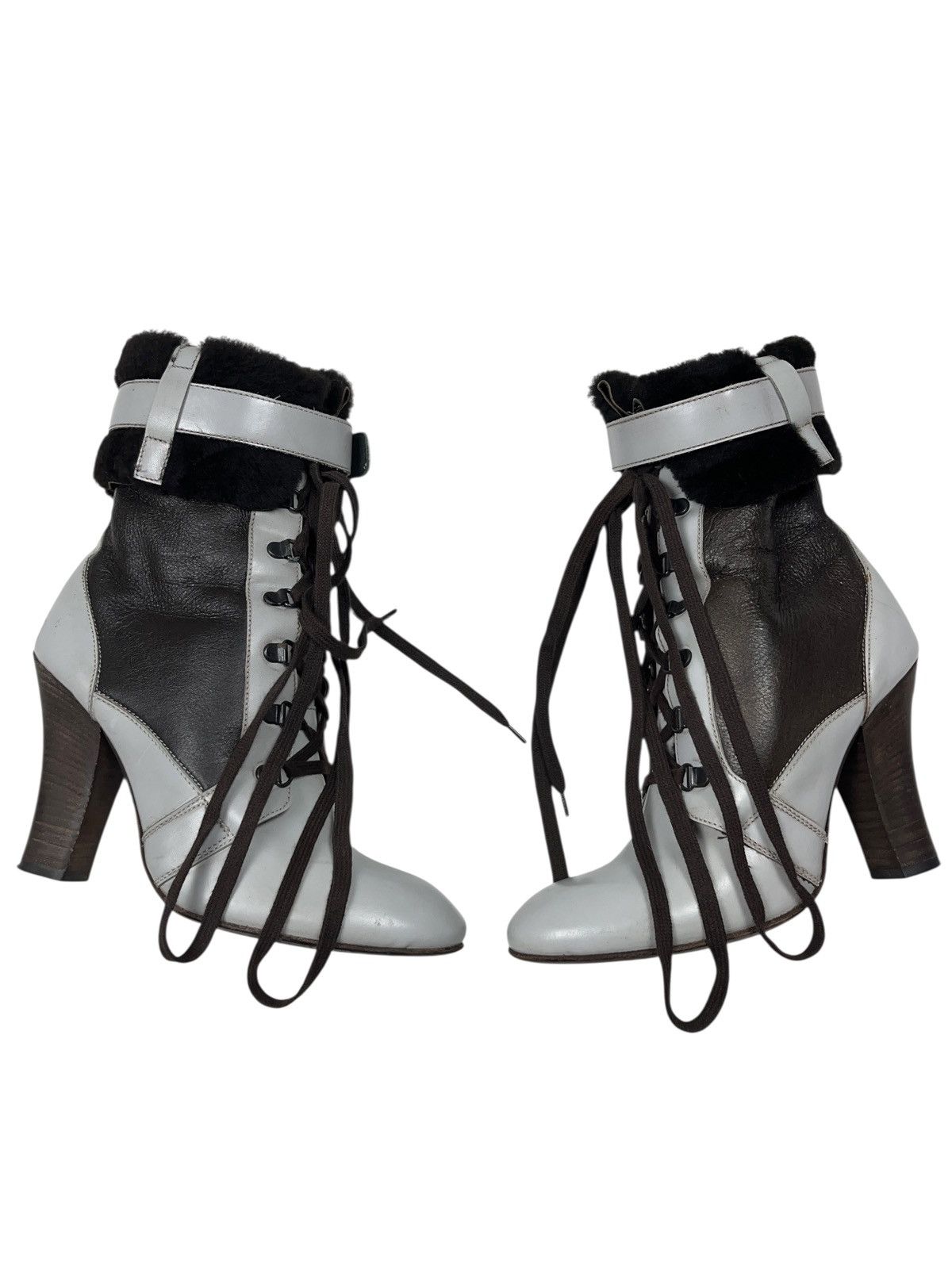 MoMA × Vintage Vintage MoMa Leather Fur Heels Boots Avant Garde Italy Size US 9.5 / IT 39.5 - 2 Thumbnail