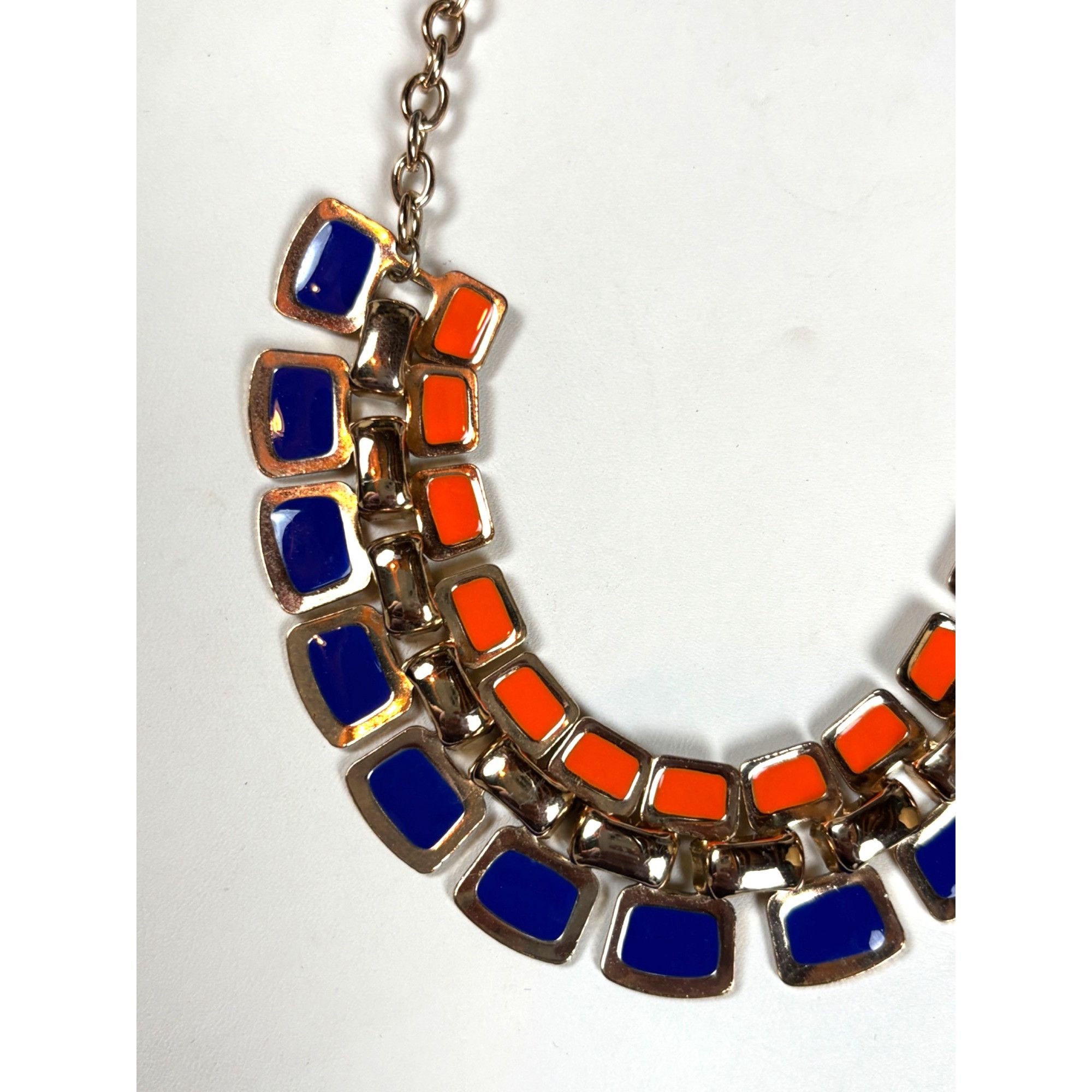 Other Orange & Blue Statement Necklace With Double Row Square Resi Size ONE SIZE - 6 Thumbnail