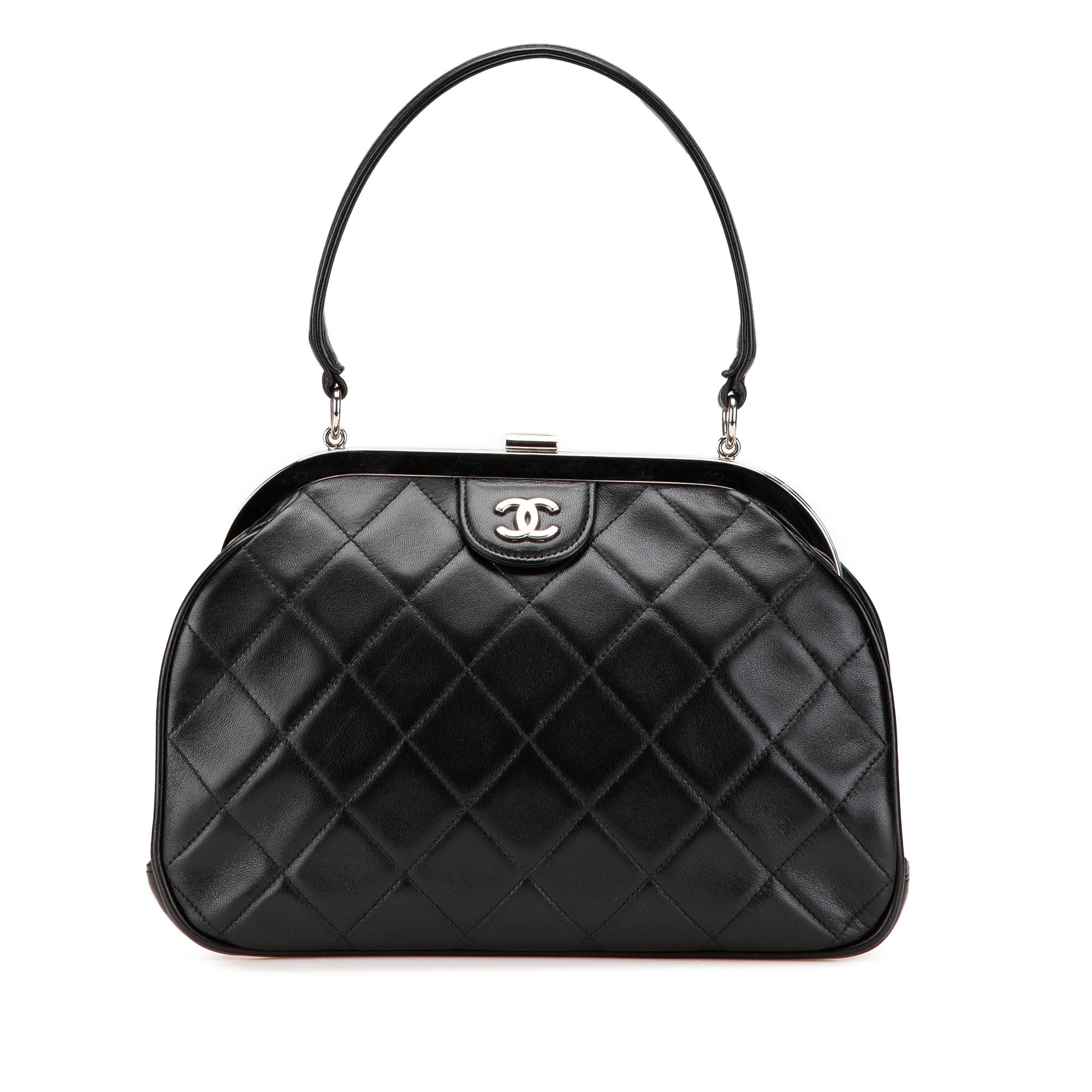 Chanel Cc Quilted Lambskin Kiss Lock Frame Top Handle Bag in Black, Women's