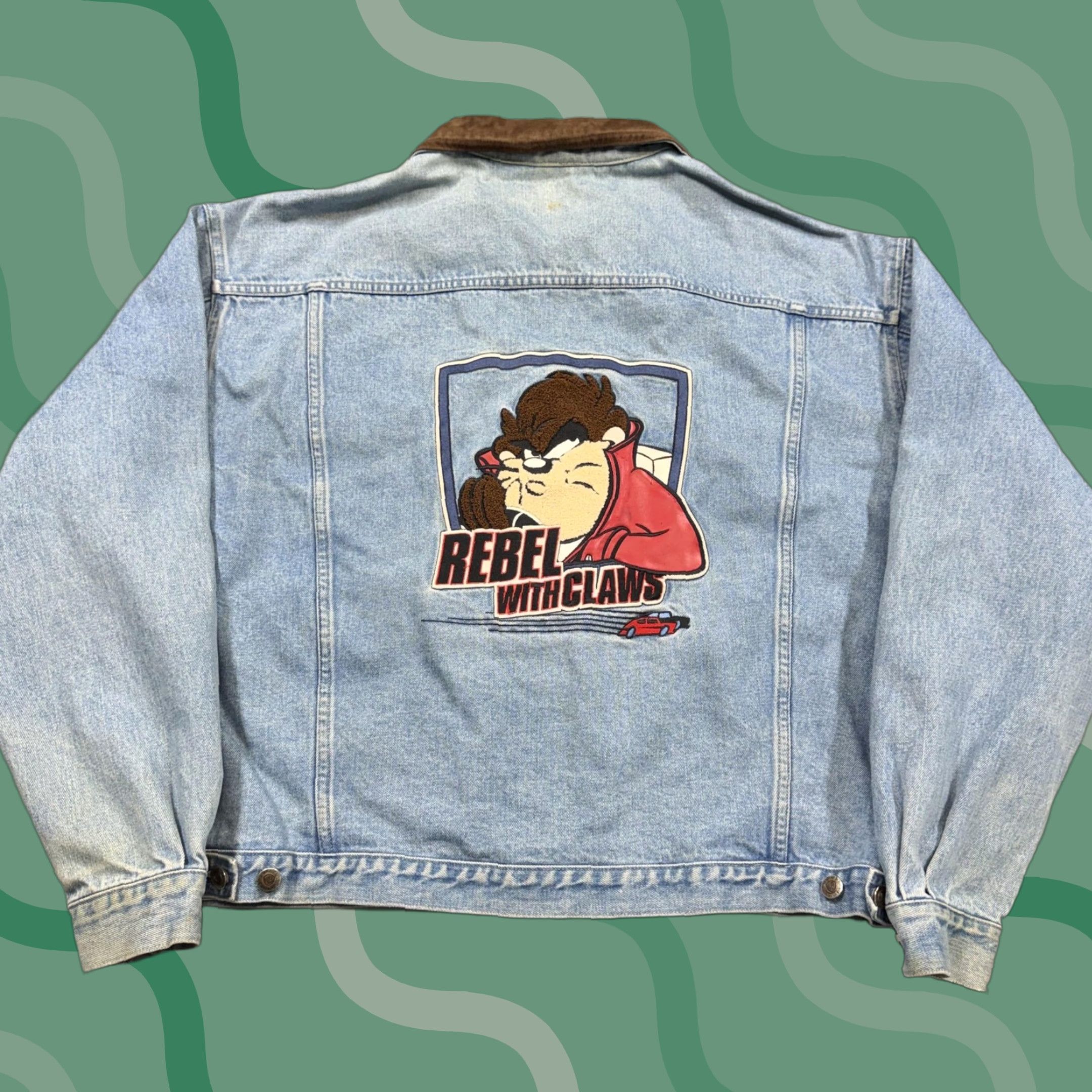 Vintage VINTAGE Warner Bros. Studio Store Jacket Mens 2XL Blue Denim Bomber Taz Rebel 90s Size US XXL / EU 58 / 5 - 1 Thumbnail