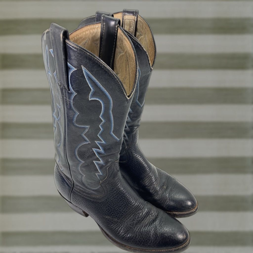 CO VINTAGE Adams Boot Co Boots Men Size 8 D Black Leather Western Cowboy Rodeo Classic Boots Mens Size US 8 / EU 41 - 1 Thumbnail