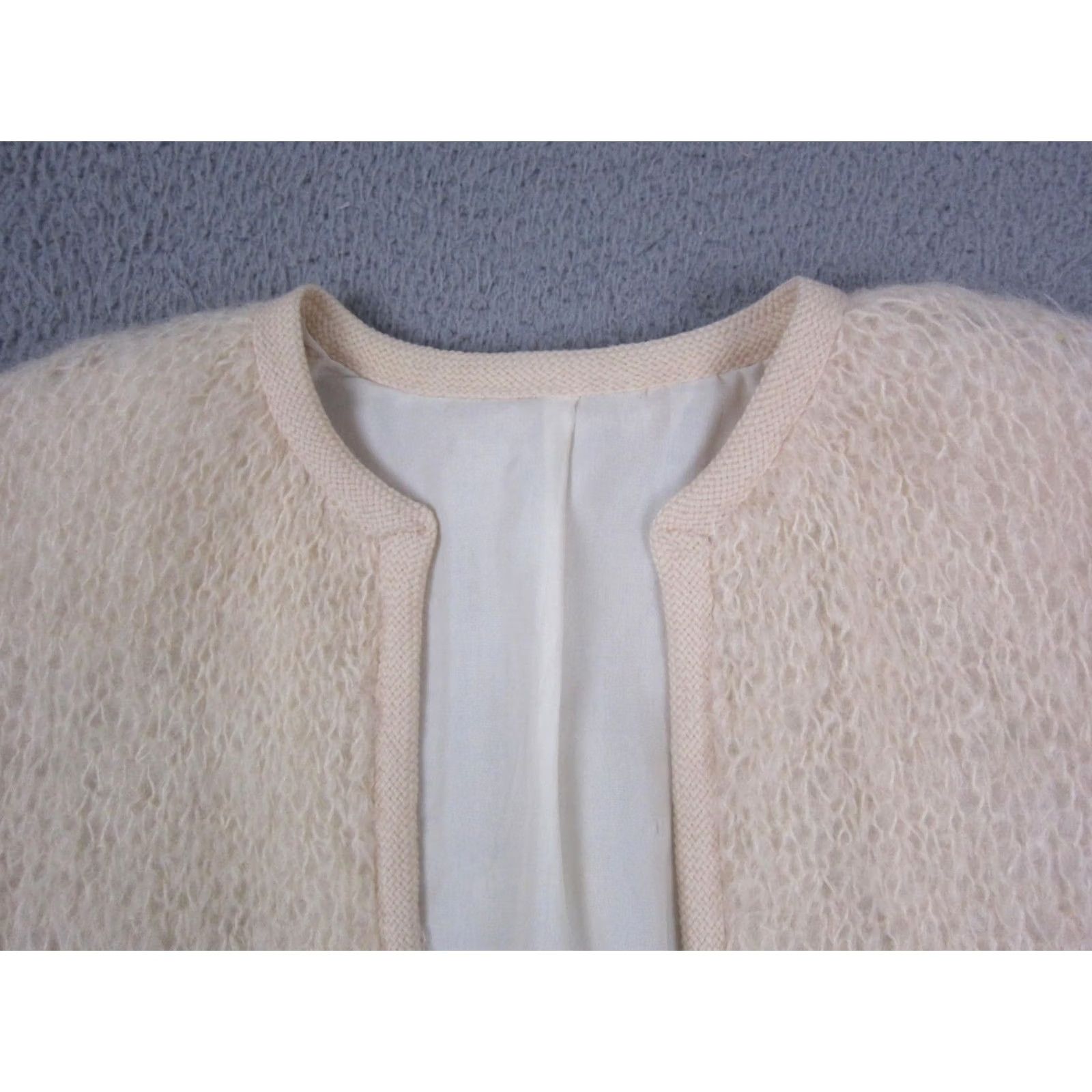 Vintage VINTAGE Creme Mohair Cardigan Womens XL Boucle Knit Open Front 70s Sweater Size XL / US 12-14 / IT 48-50 - 2 Thumbnail