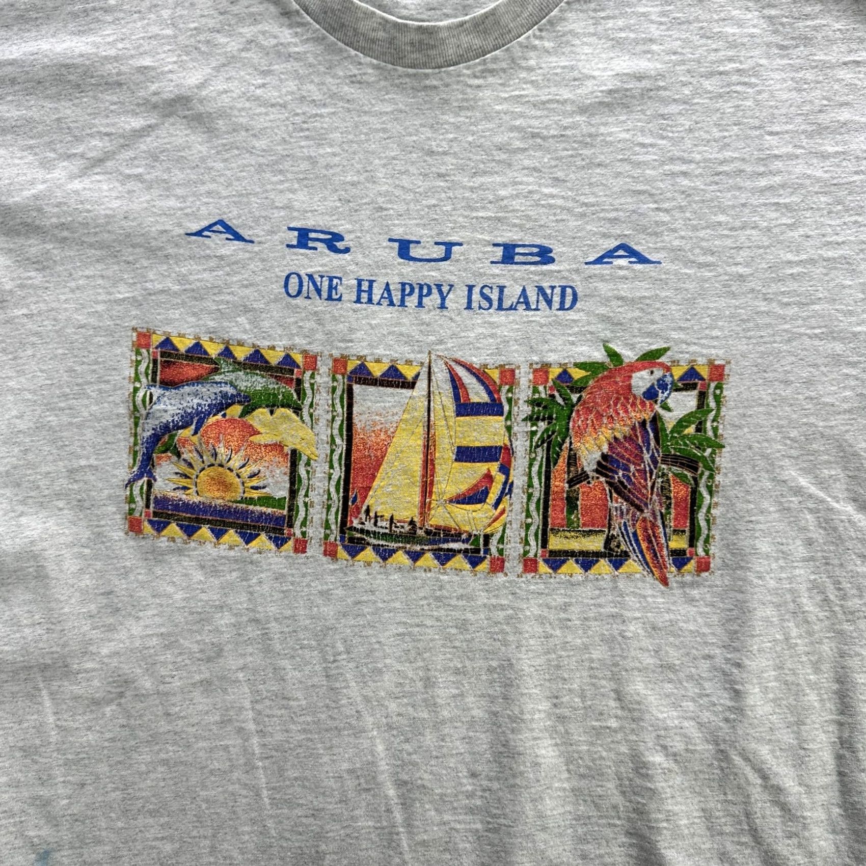 Vintage VINTAGE Signal Sport Aruba Shirt Mens XL Gray Crew Neck Short Sleeve Parrot Sailboat Graphic Print 90s Size US XL / EU 56 / 4 - 3 Thumbnail