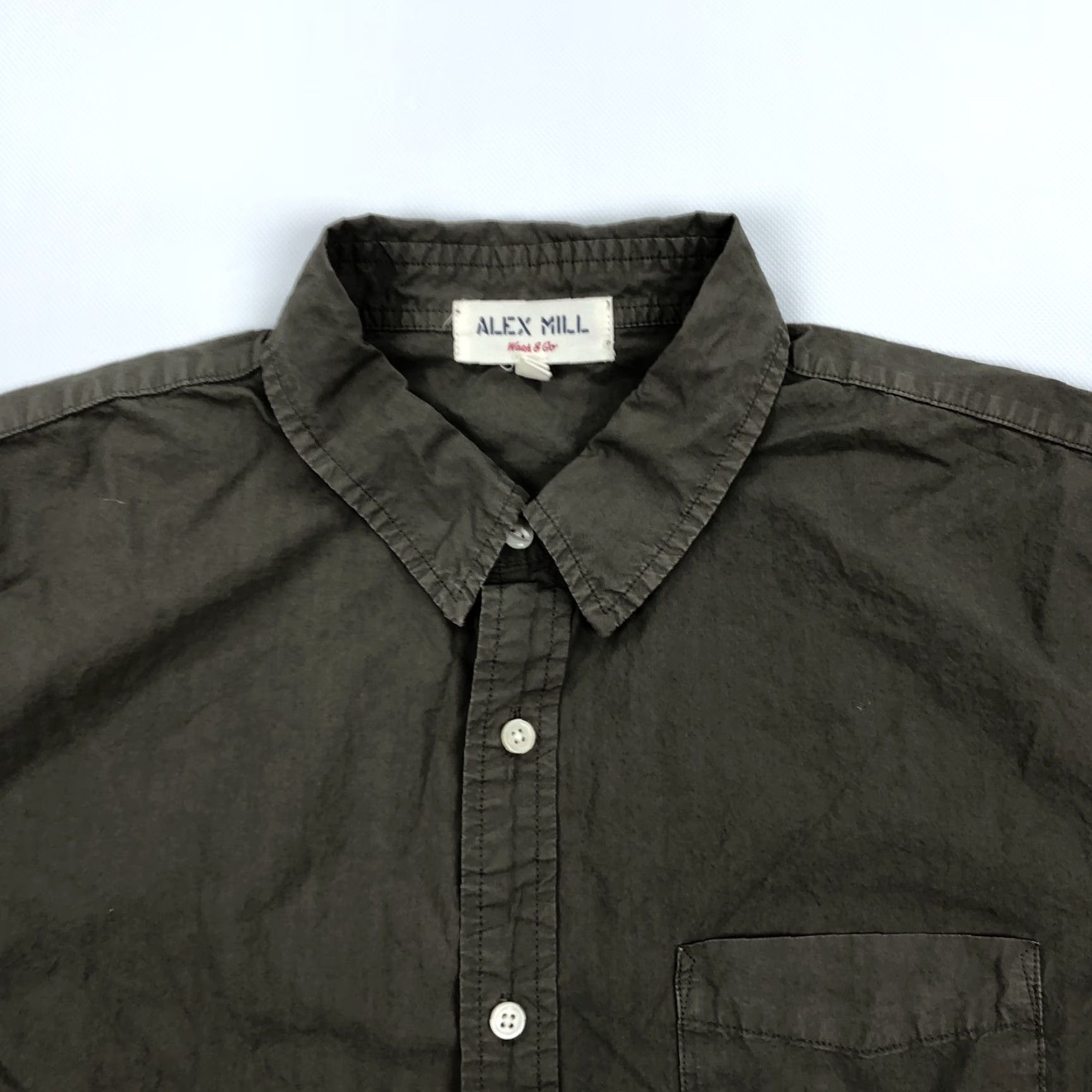 Alex Mill ALEX MILL Shirt Men's XL Olive Green Solid Cotton Poplin Wash & Go Button-Up Short Sleeve Size US XL / EU 56 / 4 - 3 Thumbnail