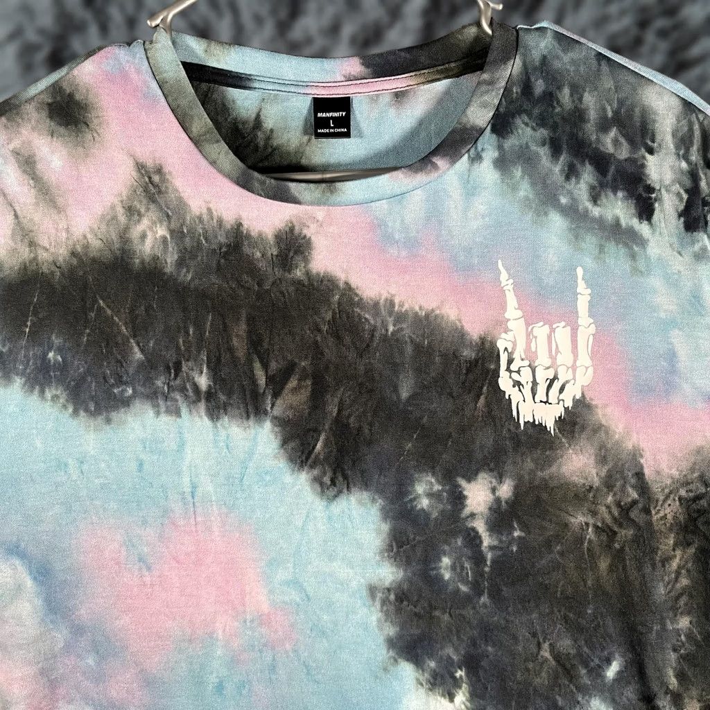 Vintage Manfinity Shirt Large Pastel Tie Dye Skeleton Hand Rock Graphic Tee Mens Size US L / EU 52-54 / 3 - 1 Thumbnail