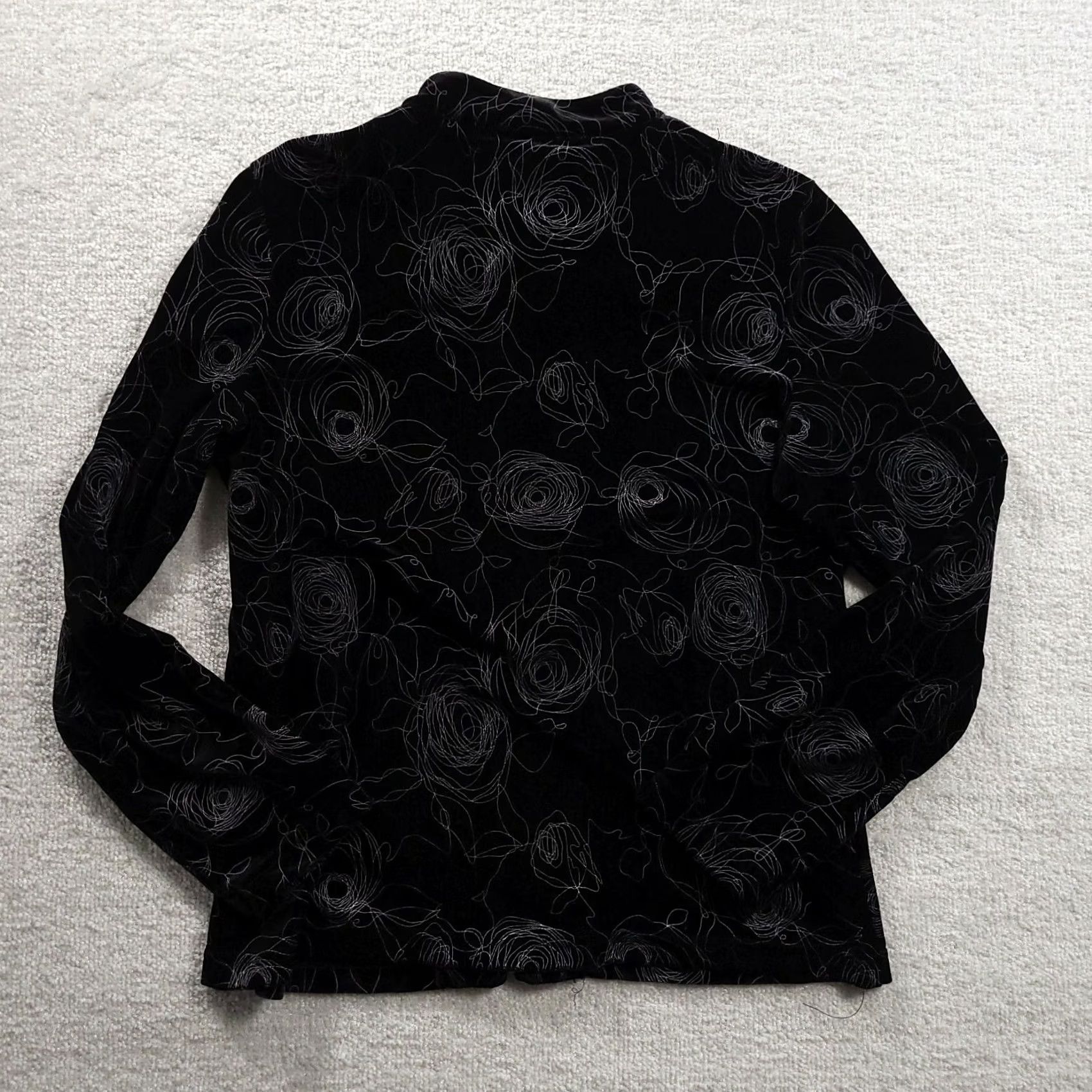 Velvet Libra Sweater Full Zip Woman Velvet Floral Black Medium Women's Knit Shirt Jacket Modern Elegant City Floral Party/Cocktail Size M / US 6-8 / IT 42-44 - 7 Thumbnail