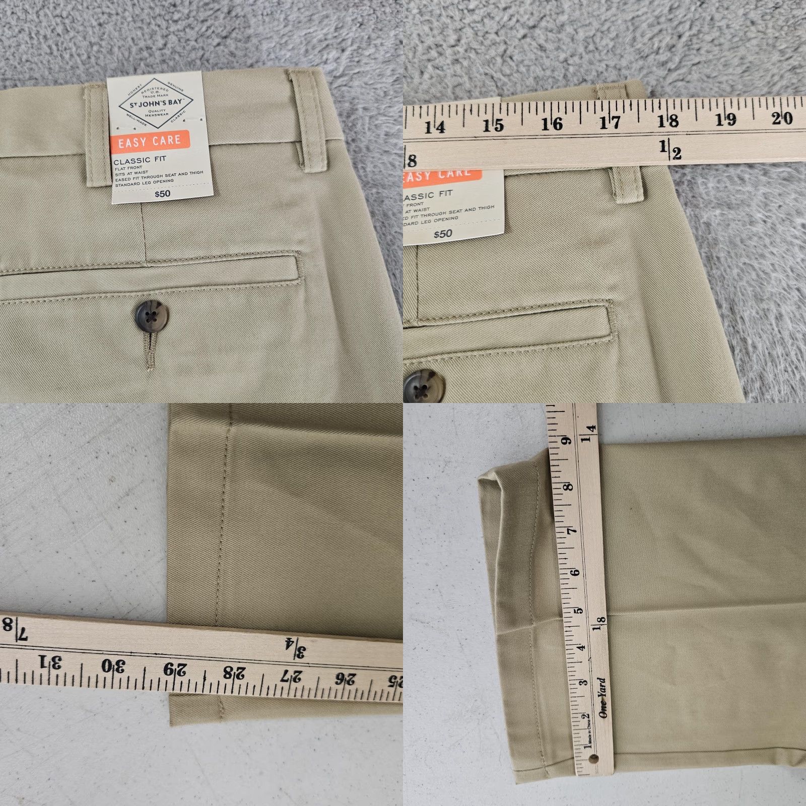 Vintage St. John's Bay Pants Mens 36x30 Khaki Classic Fit Easy Care Flat Front Chino Size US 36 / EU 52 - 8 Thumbnail