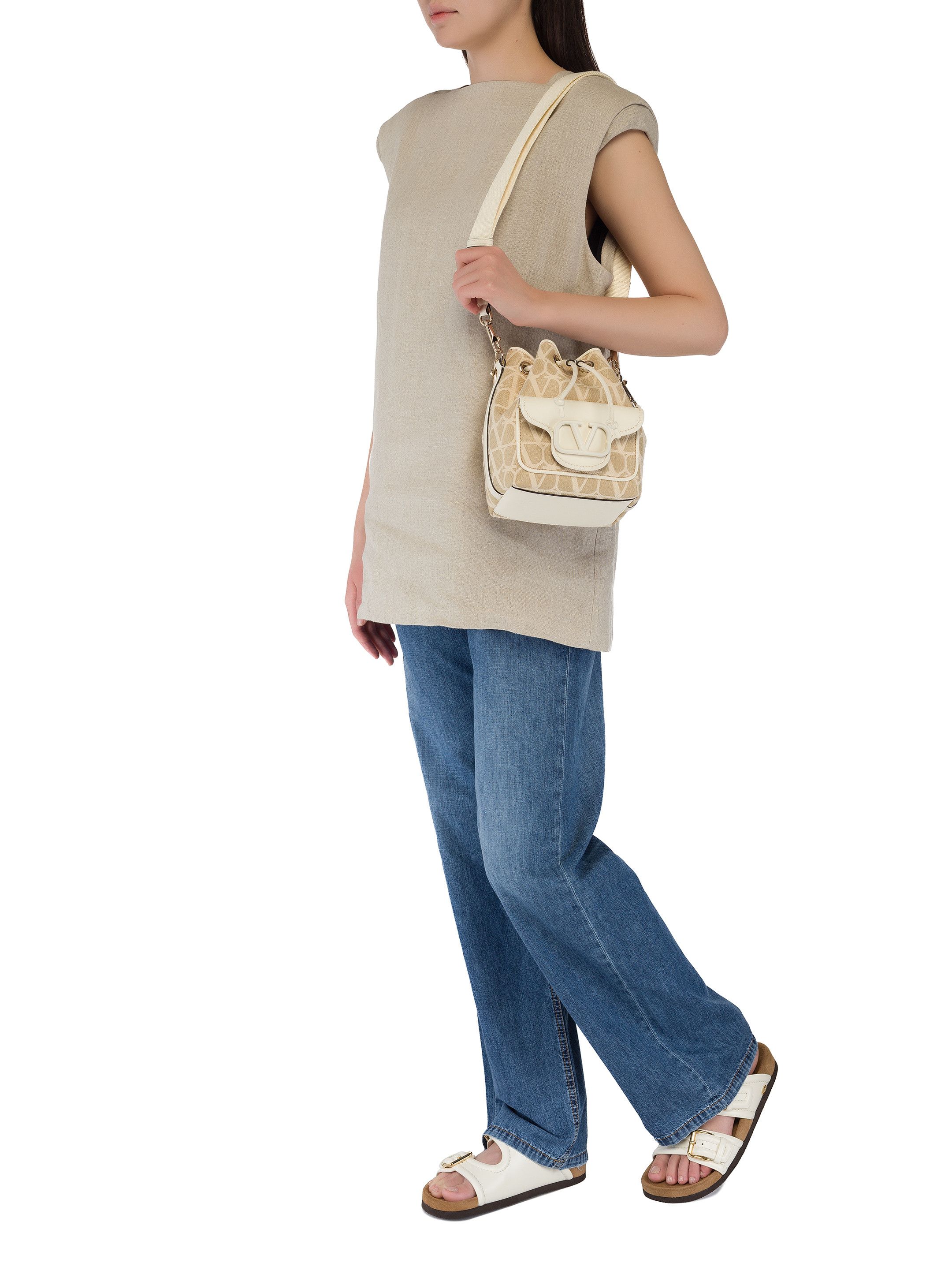 Valentino o1s22i1n0924 Size: OS / Toile Bucket Bag in Beige & Ivory Size ONE SIZE - 3 Thumbnail