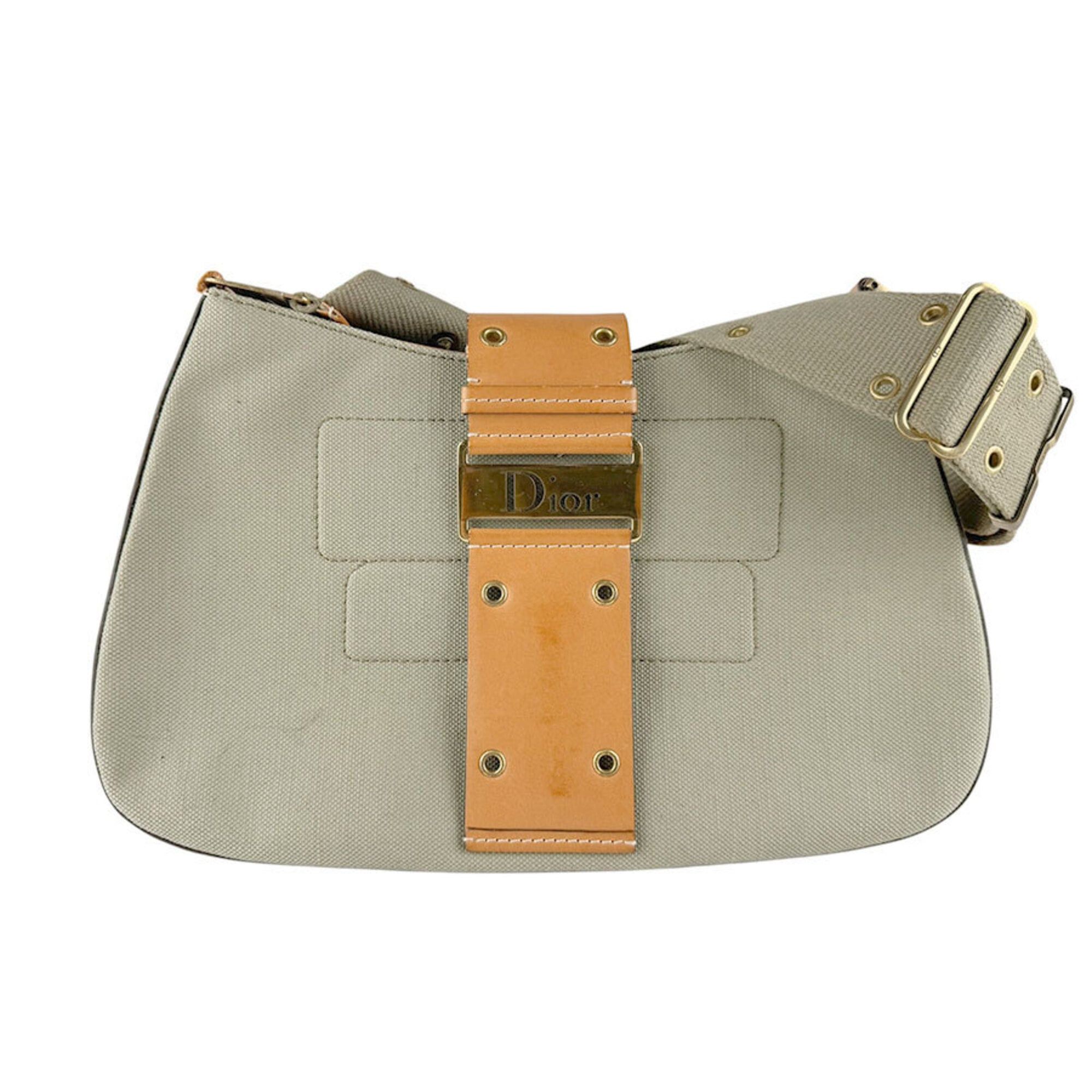 Dior Christian Dior shoulder bag, street style, chic canvas and leather, green/brown, women's, z9612 Size ONE SIZE - 1 Thumbnail