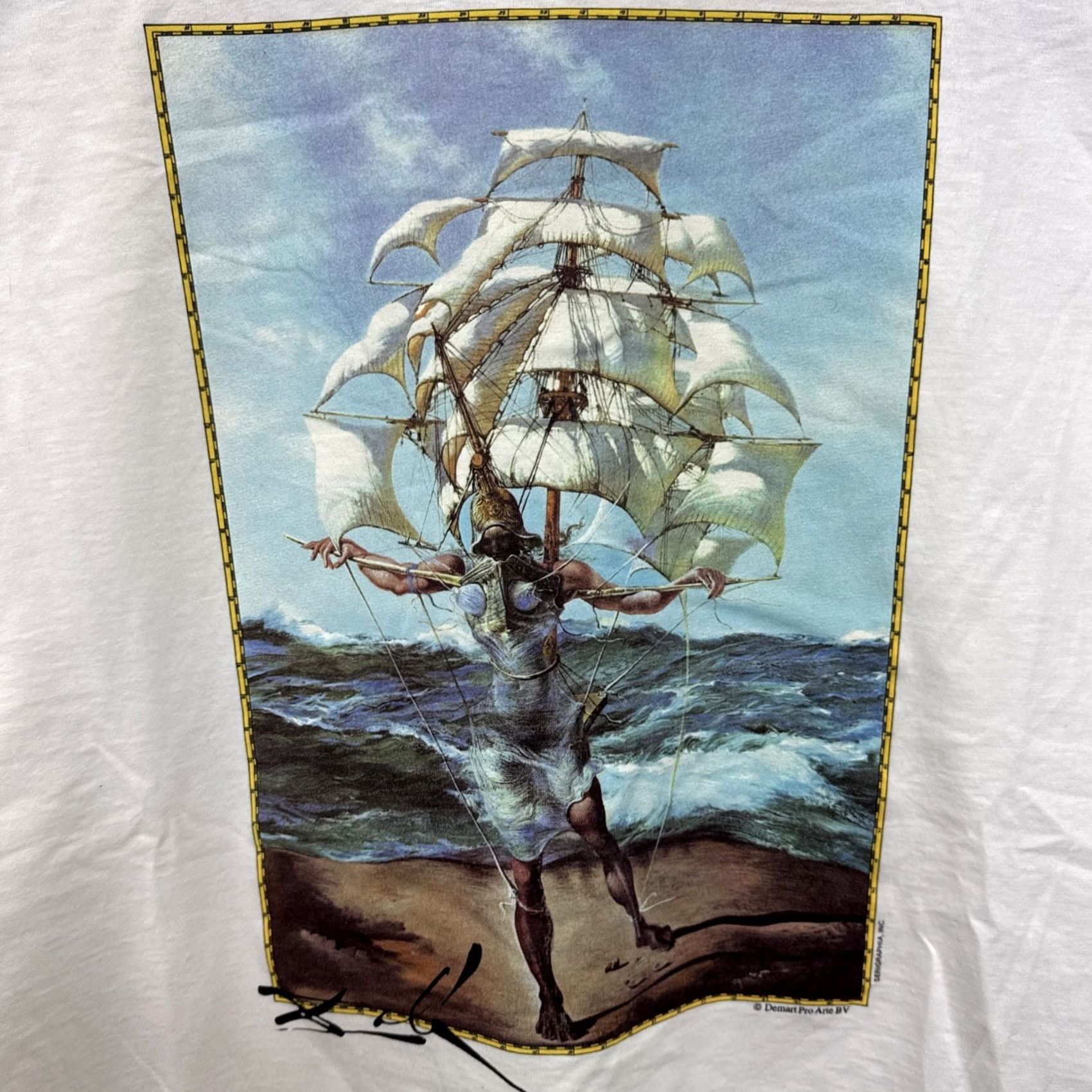 Jerzees Vintage Salvador Dali The Ship T Shirt XL Men White Graphic 1990s Surreal Deadstock Rare Early Jerzees Shirt Size US XL / EU 56 / 4 - 2 Thumbnail