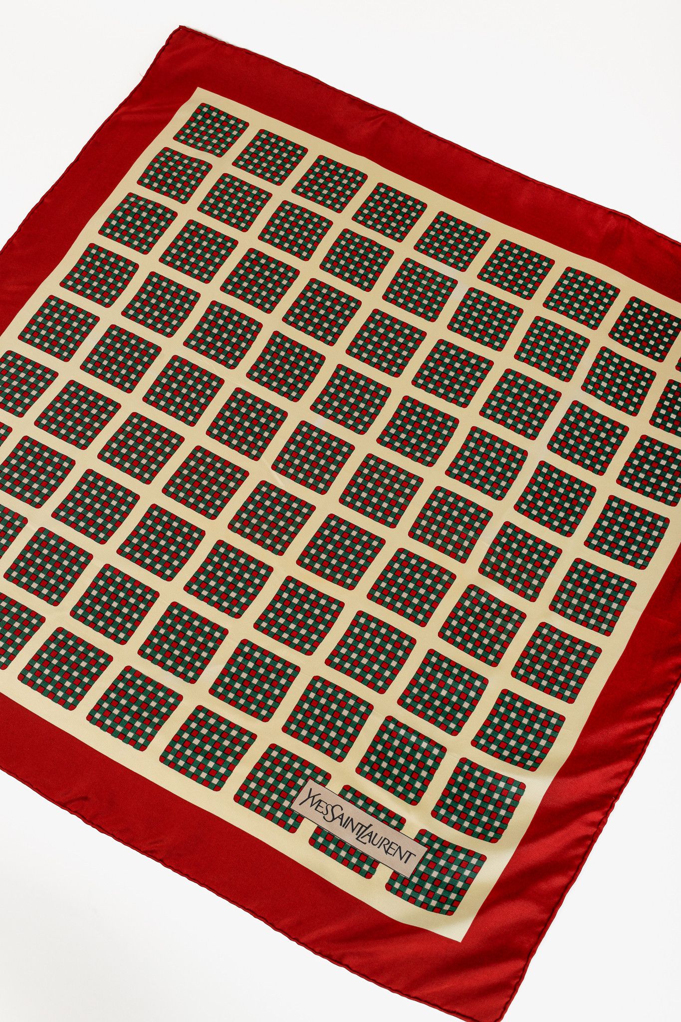 Yves Saint Laurent Yves Saint Laurent Vintage Silk Red Green Grid Scarf Size ONE SIZE - 2 Thumbnail