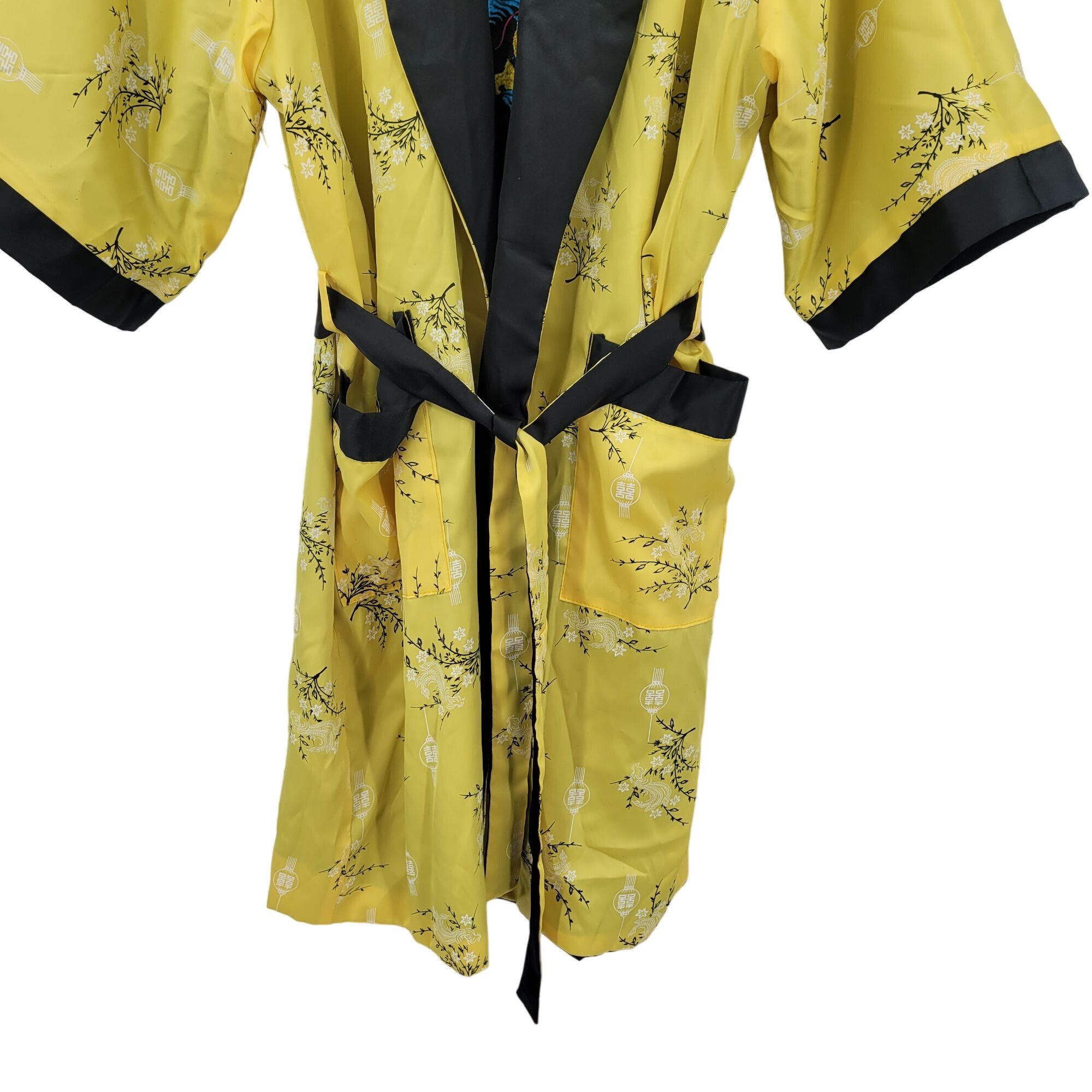 Japanese Brand Reversible Kimono Robe L Black Embroidered Dragon Yellow Flo Size US L / EU 52-54 / 3 - 12 Thumbnail