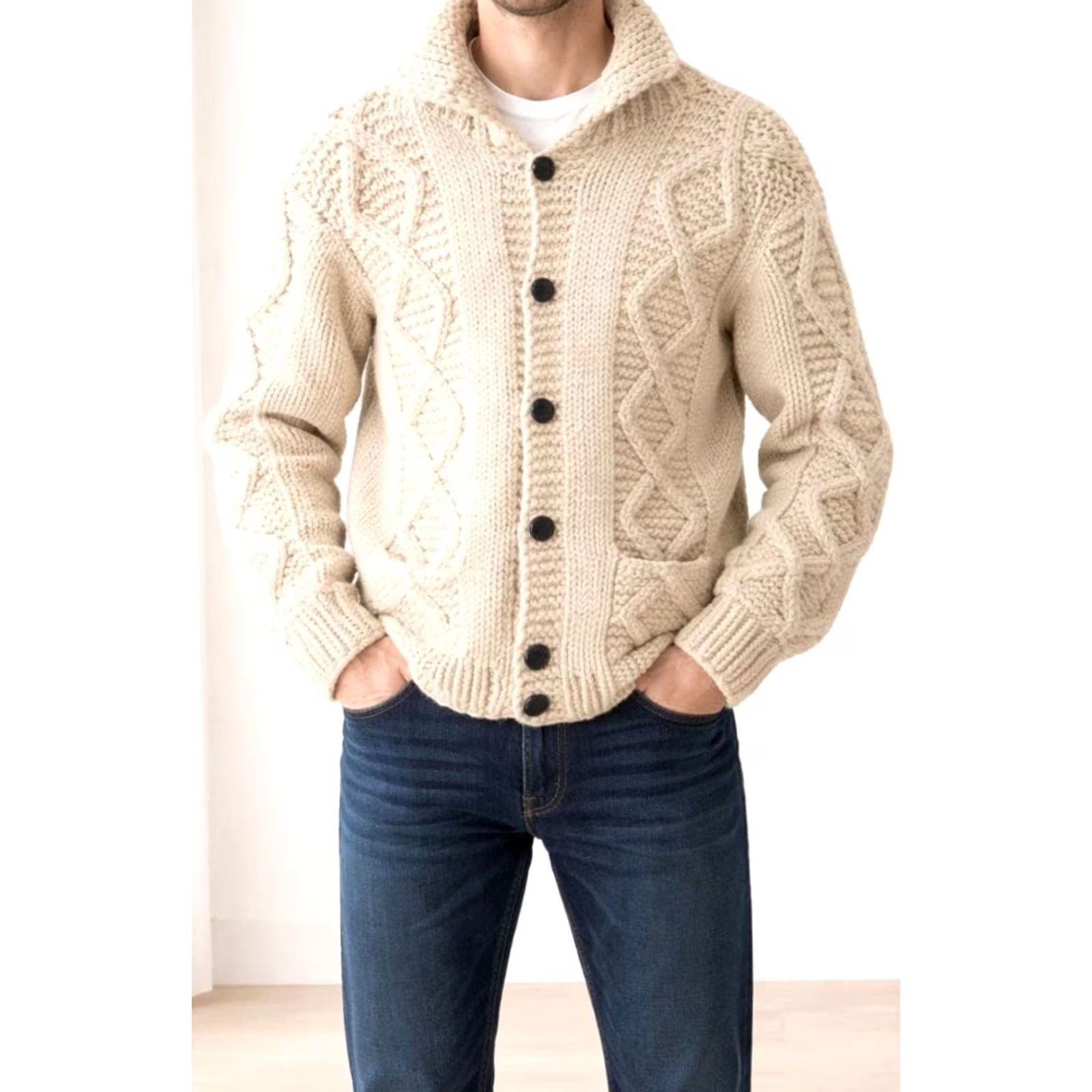 Vintage Kanata Cowichan Wool Cardigan M Size Beige Cable Knit Sweater Size US M / EU 48-50 / 2 - 2 Thumbnail