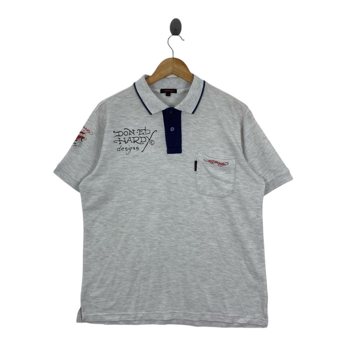Ed Hardy Ed Hardy Vintage Y2K Love Kills Slowly Polo Grey Size L Size US L / EU 52-54 / 3 - 1 Thumbnail