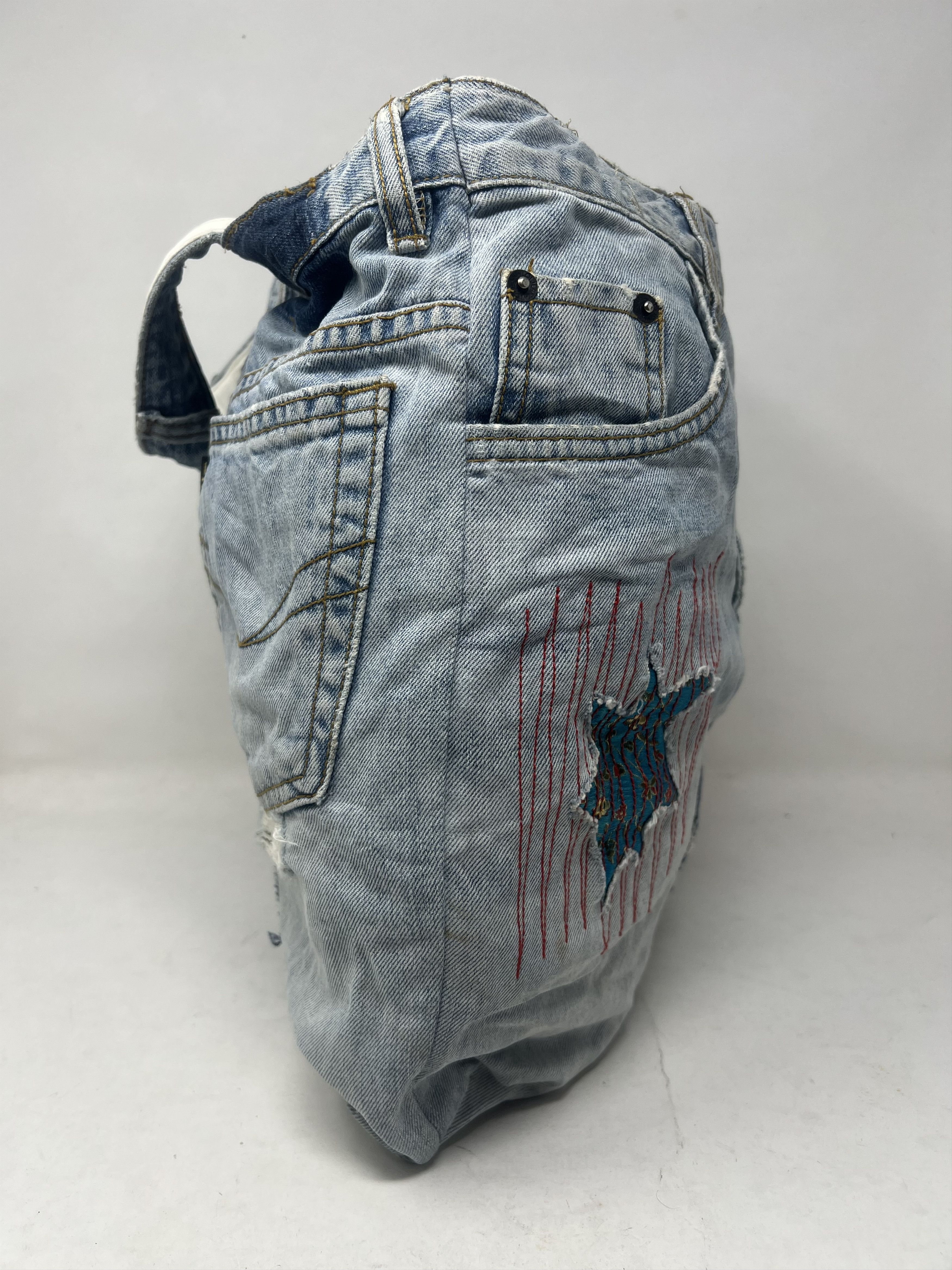 Japanese Brand Patchwork Denim Distressed Style Tote Bag Size ONE SIZE - 5 Thumbnail