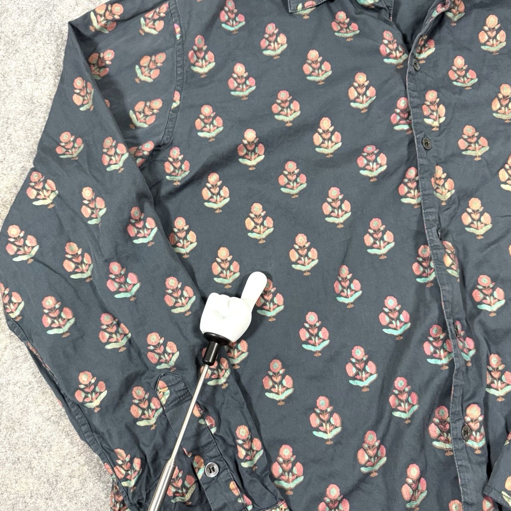 Vintage Perte D’ego Shirt XL Black Floral Print Button-Up Long Sleeve Men’s Regular Fit Size 46R - 5 Thumbnail