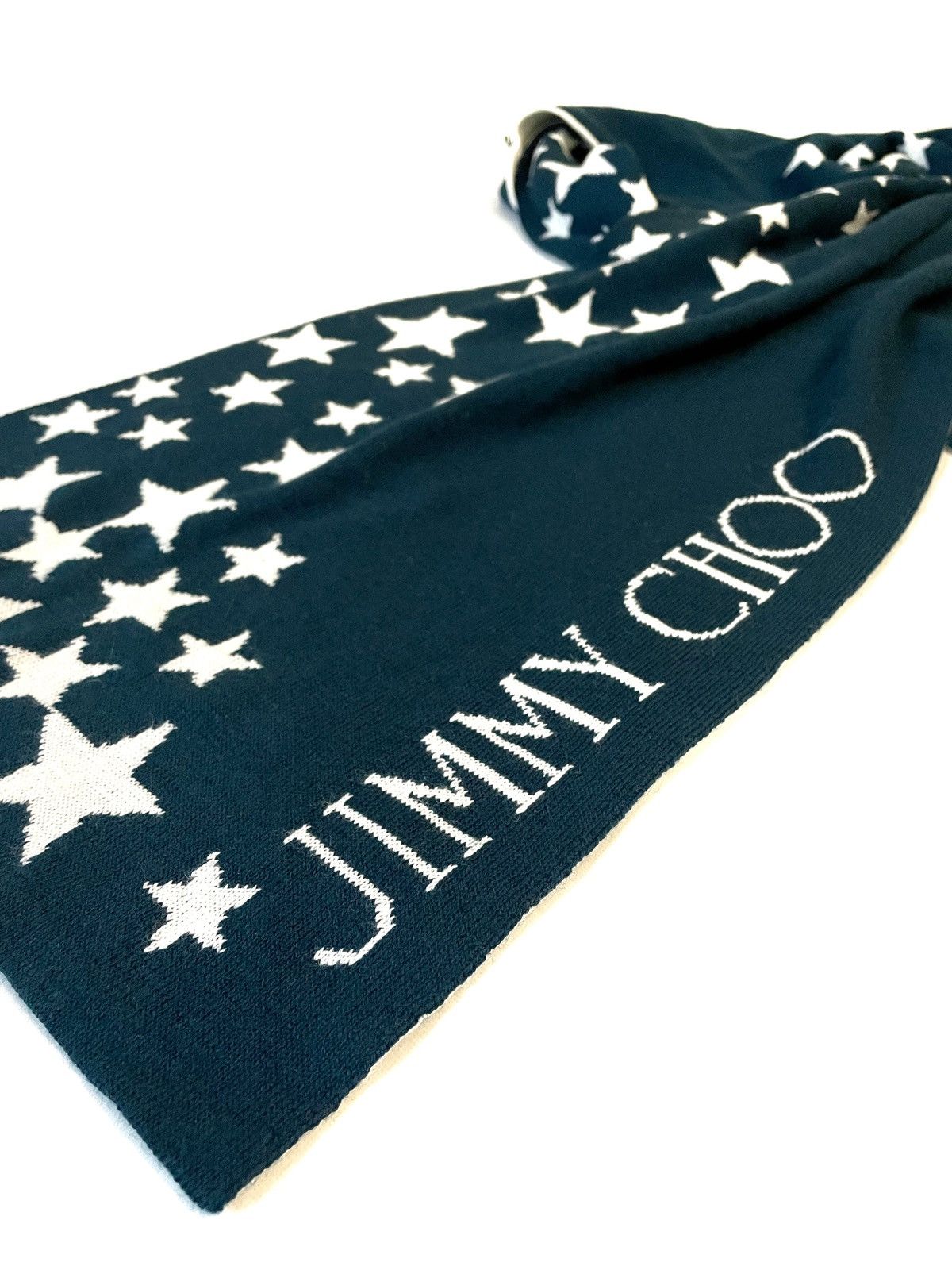 Jimmy Choo Wool Star Print Scarf Big Logo Made In Italy