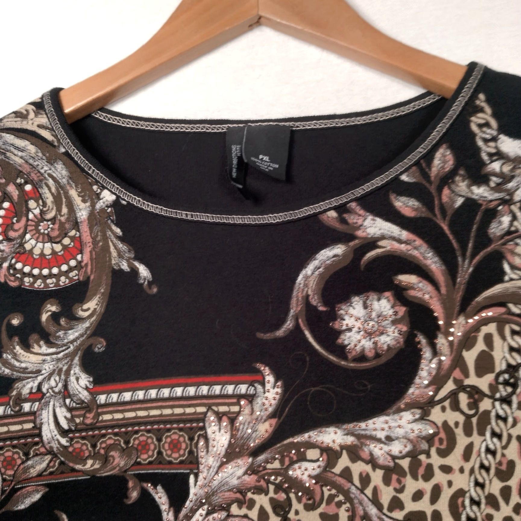 Vintage VINTAGE New Directions Petite Shirt Knit Top Black Cat Mandala Bling Y2K 2000s Knit Cotton PXL Womens Size XL / US 12-14 / IT 48-50 - 4 Thumbnail