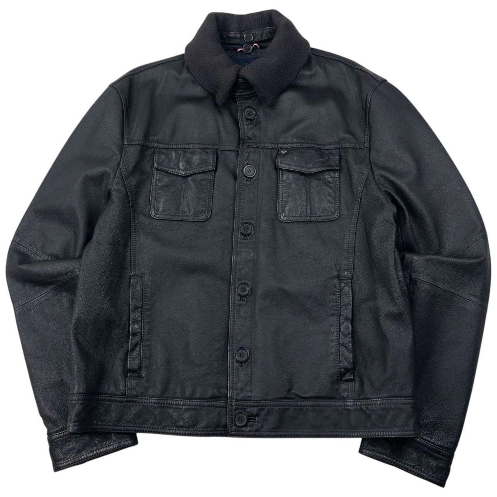 Vintage 2000s Armani Jeans Button Up Leather Jacket Size M