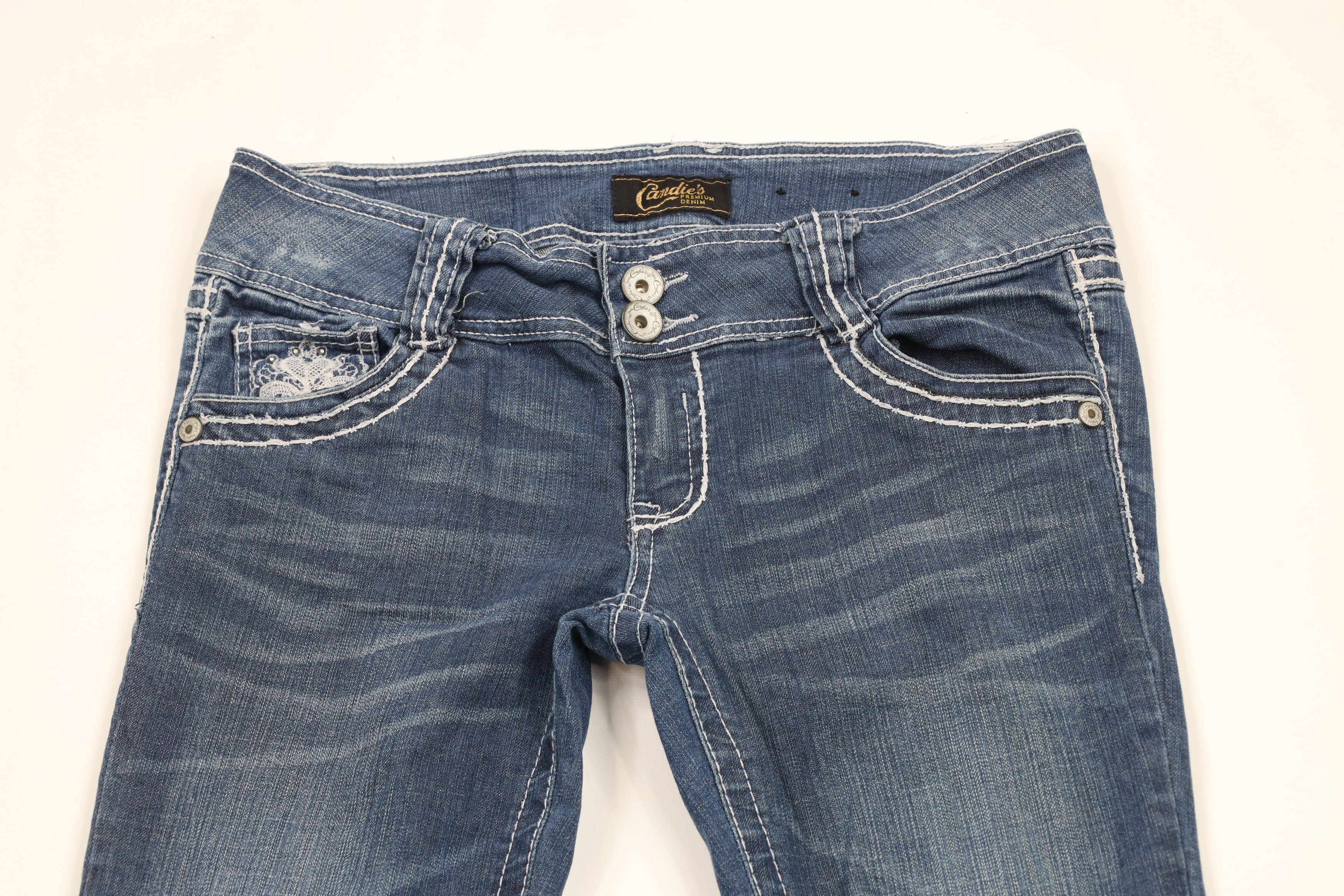 Vintage Vintage 90s Y2K Candies Thick Stitch Wide Leg Flared Jeans Size 27" / US 4 / IT 40 - 2 Thumbnail