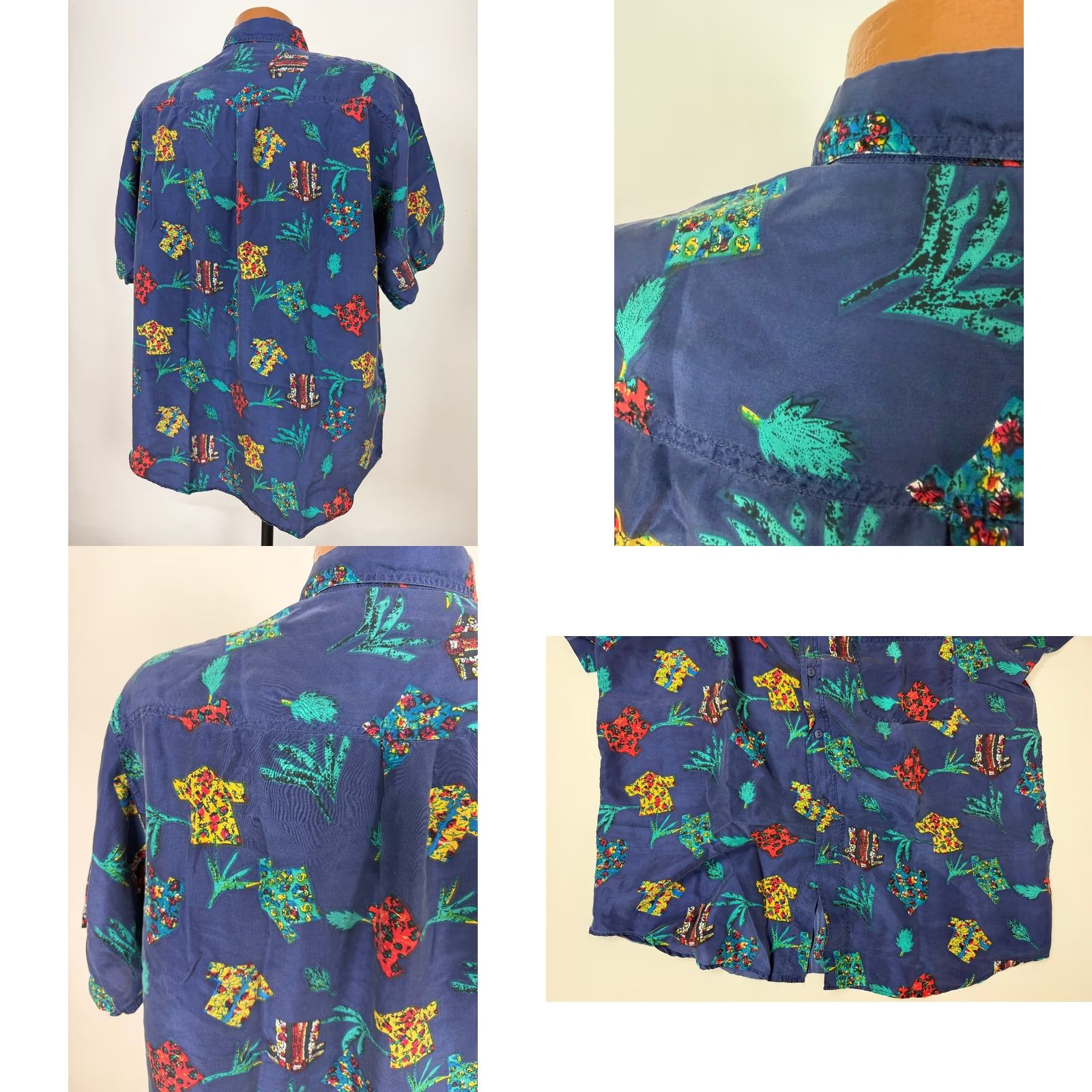 Vintage VINTAGE 90s Impact Shirt Men Large Hawaiian Patterns Surf Luau Button Up Silk Blue Size US L / EU 52-54 / 3 - 8 Thumbnail