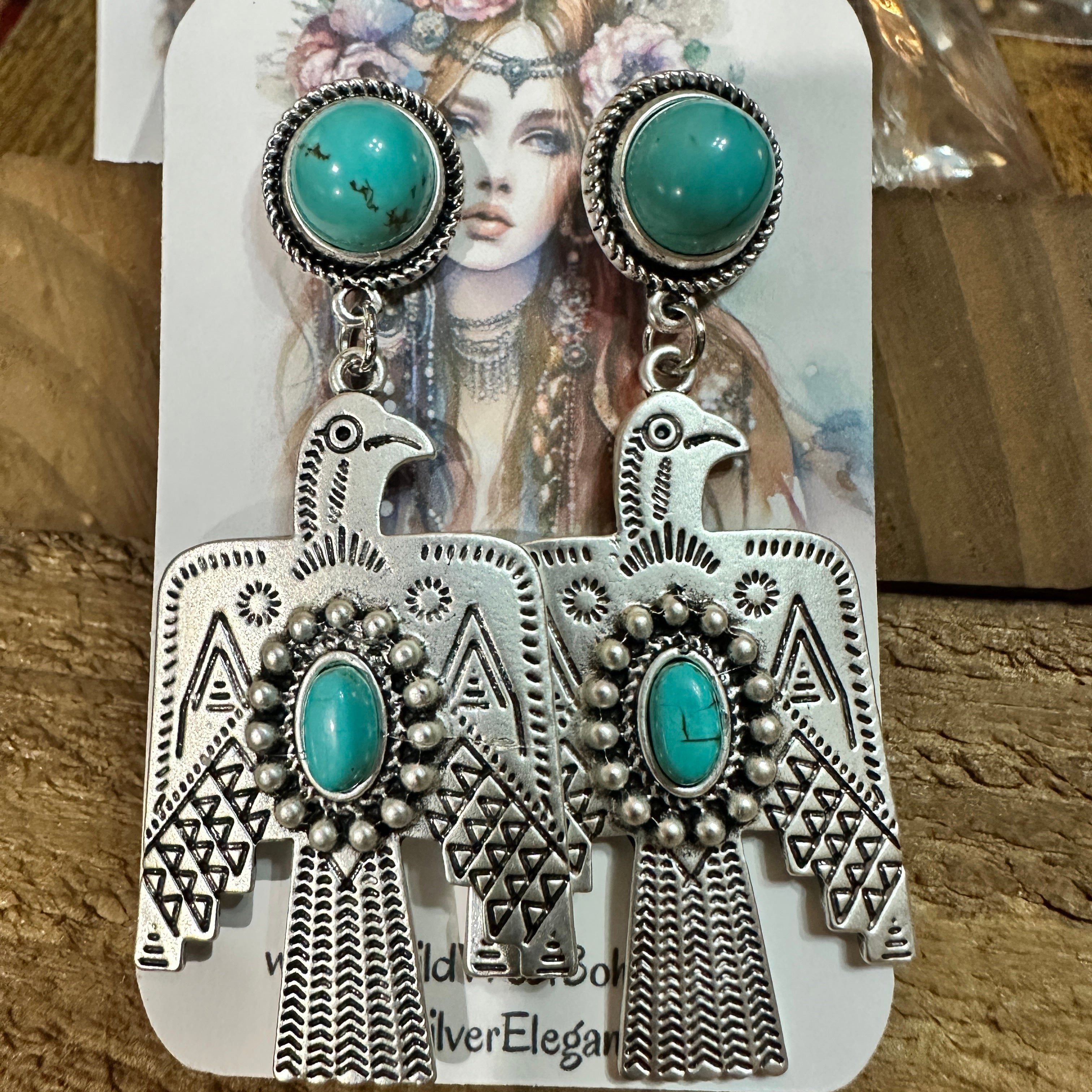 Other Thunderbird Turquoise 2.5 Inch Long Post Earrings in Antique Size ONE SIZE - 7 Thumbnail