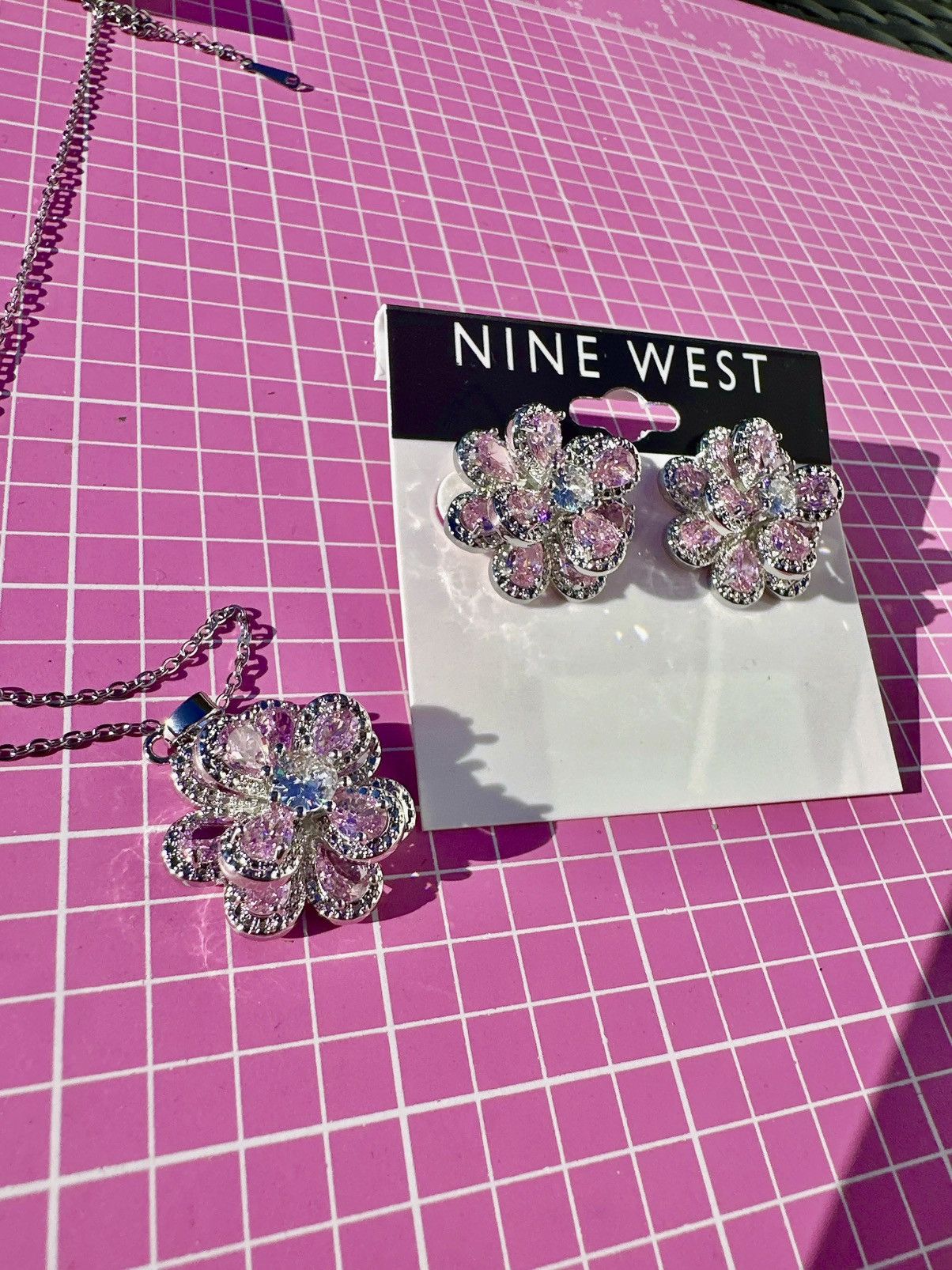Nine West Nine West 2pc set necklace + earring silver diamonds paved Size ONE SIZE - 8 Thumbnail