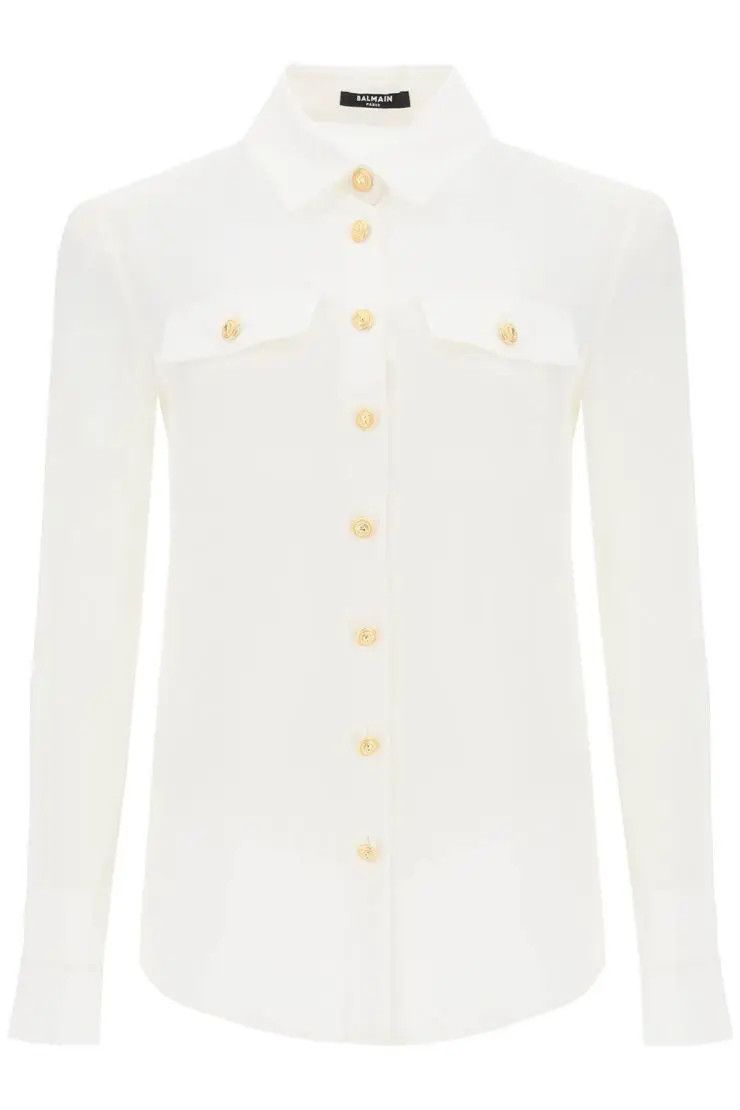 image of Balmain O1S22I1N0424 Padded Shoulders Shirt In White, Women's (Size Small)