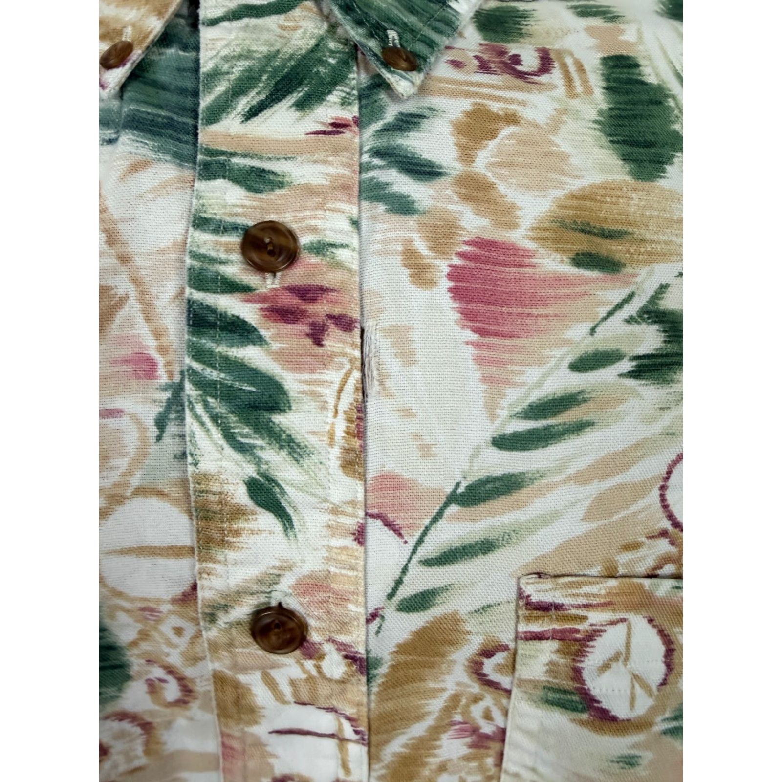 Chaps VINTAGE Chaps Shirt Men 90s Hawaiian Oxford Button-Up Short Sleeve Beige Cotton Floral Graphic Print Pocket Mens Large Size US L / EU 52-54 / 3 - 7 Thumbnail