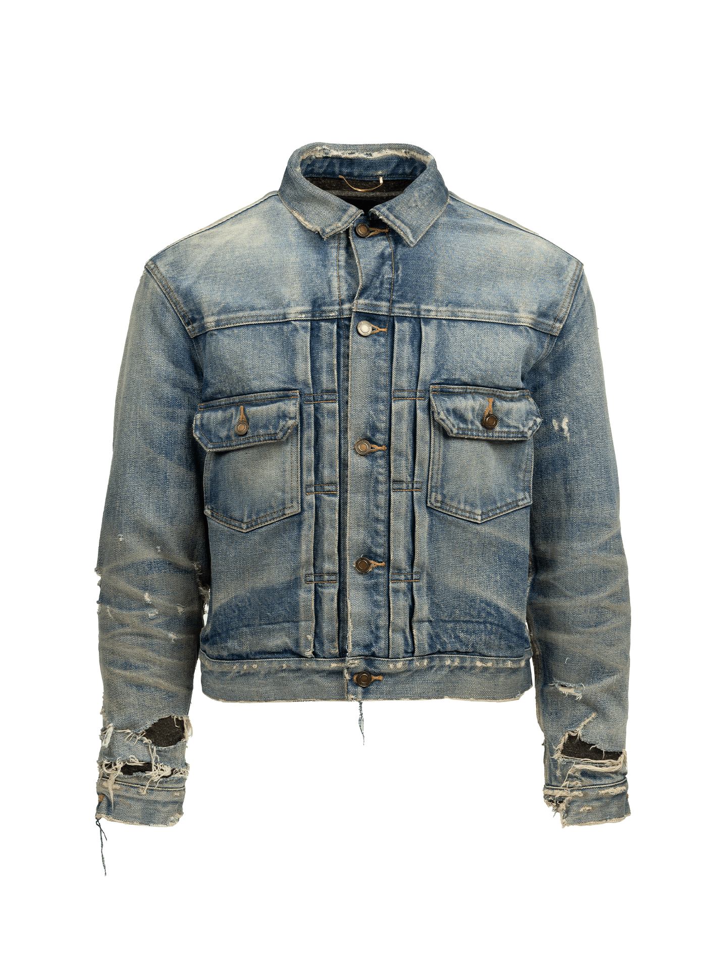 Saint Laurent distressed-effect faded denim jacket